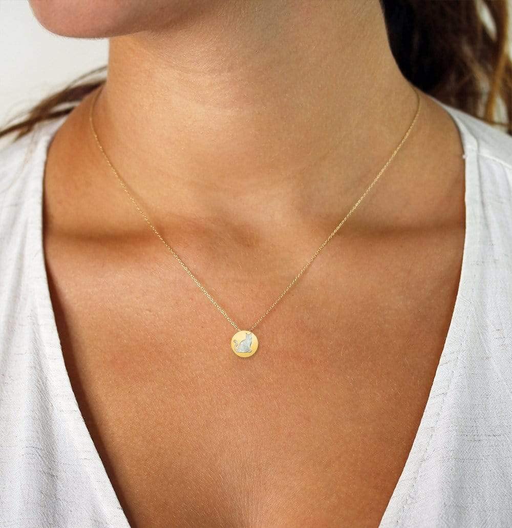 Giorgio Bergamo 14K Yellow Gold Mother of Pearl Cat Pendant Necklace - Elegant Jewelry Gift for Women, Perfect for Valentine's Day & Anniversary