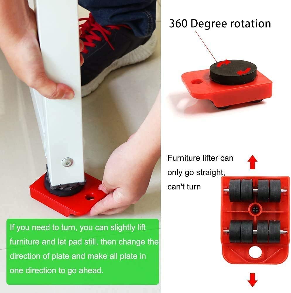 HRK Ergonomic Furniture Mover Tool Set - Heavy Duty 150kg Capacity, ABS & Rubber Wheels (35.5x5x35.5cm) - Red - Home & Office Furniture Slider for Sofa, Refrigerator, Washing Machine Moving