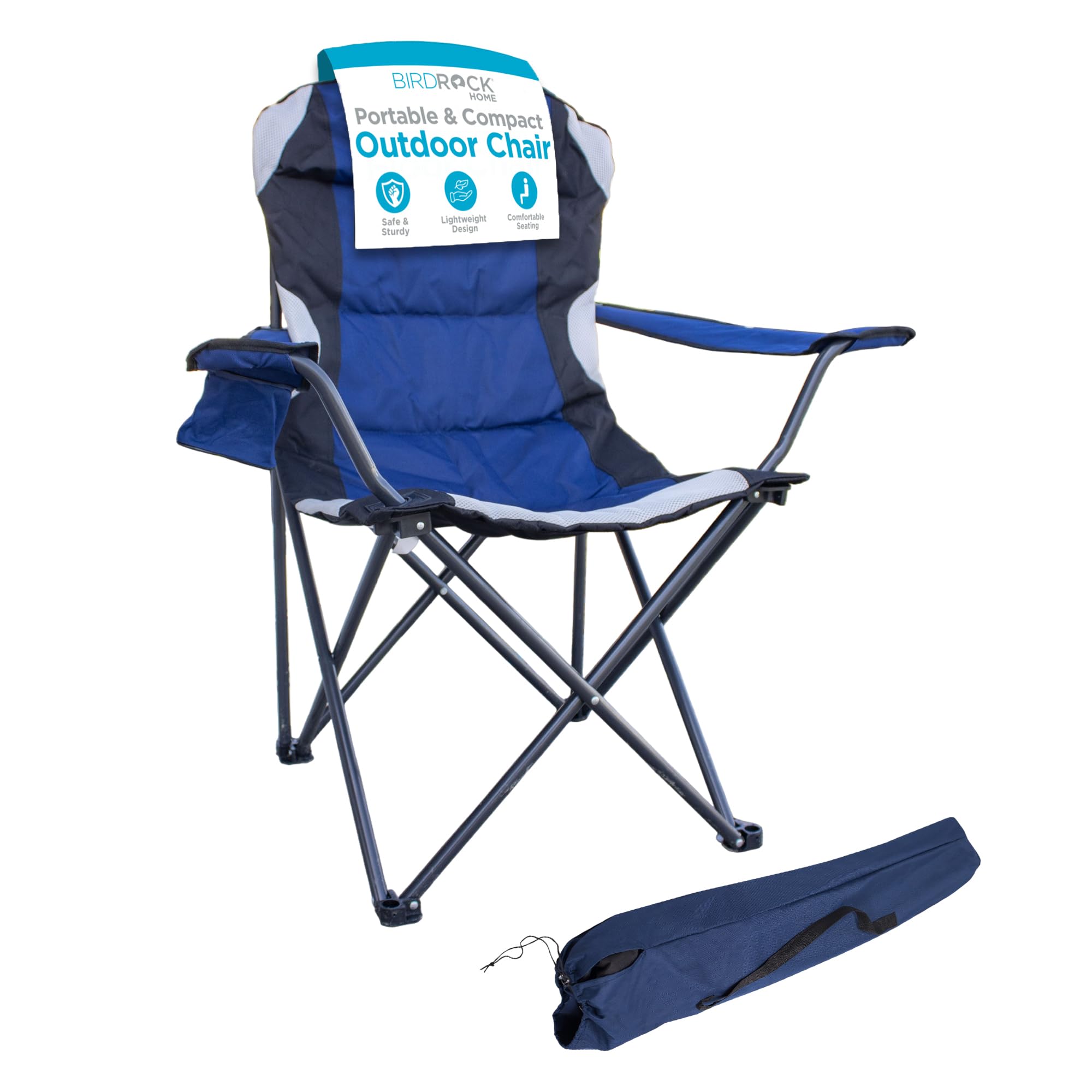 Premium Padded Camping Folding Chair with Cup Holder - Ultra Comfortable Portable Outdoor Chair for Beach, Park, Sports & Picnics - Includes Carry Bag - Navy Blue (1-Pack) - Perfect for Camping, Tailgating, Backyard Relaxation & Outdoor Events