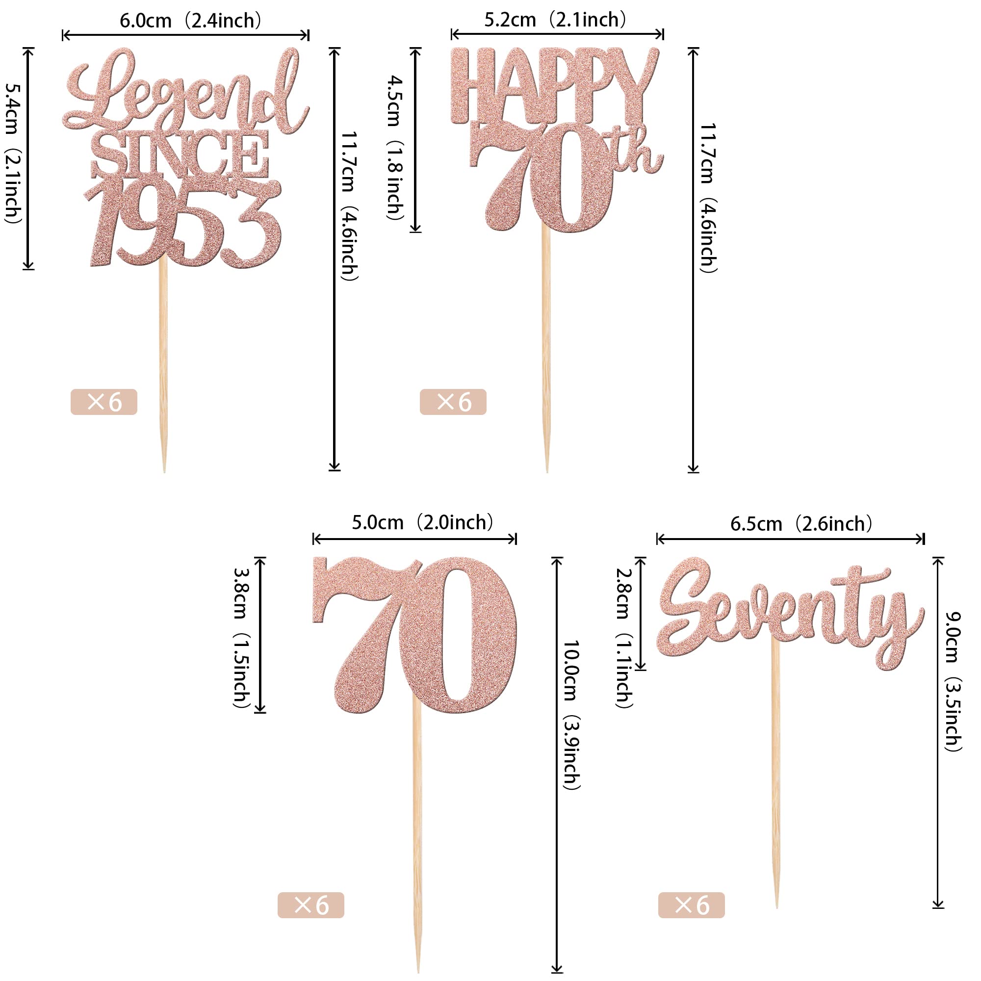 24 PCS Glitter 70th Birthday Cupcake Toppers - Rose Gold Happy 70th Anniversary Cake Decorations for Party Supplies | Legend Since 1953 | Perfect for 70th Birthday Celebrations, Retirement Parties & Milestone Anniversaries
