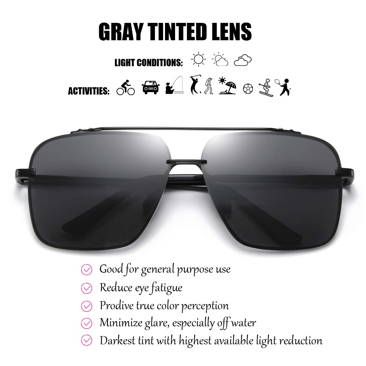 Polarized Aviator Sunglasses for Men - Oversized Square Metal Frame - Gradient UV400 Protection Lenses - Perfect for Driving, Fishing & Outdoor Activities