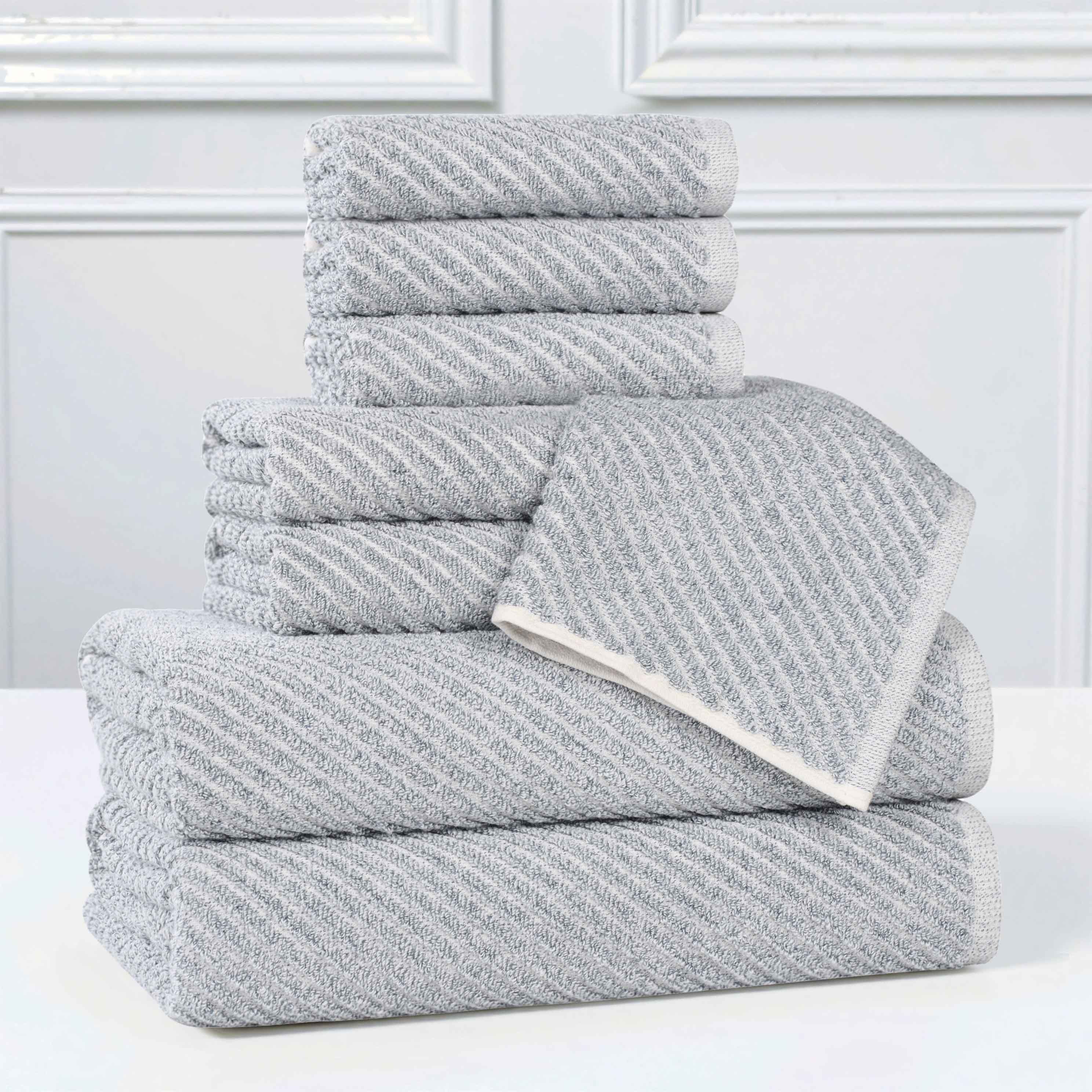 Amelia 8-Piece Cotton Blend Towel Set - Medium Weight Diagonal Stripes for Bathroom, Spa & Guest Use