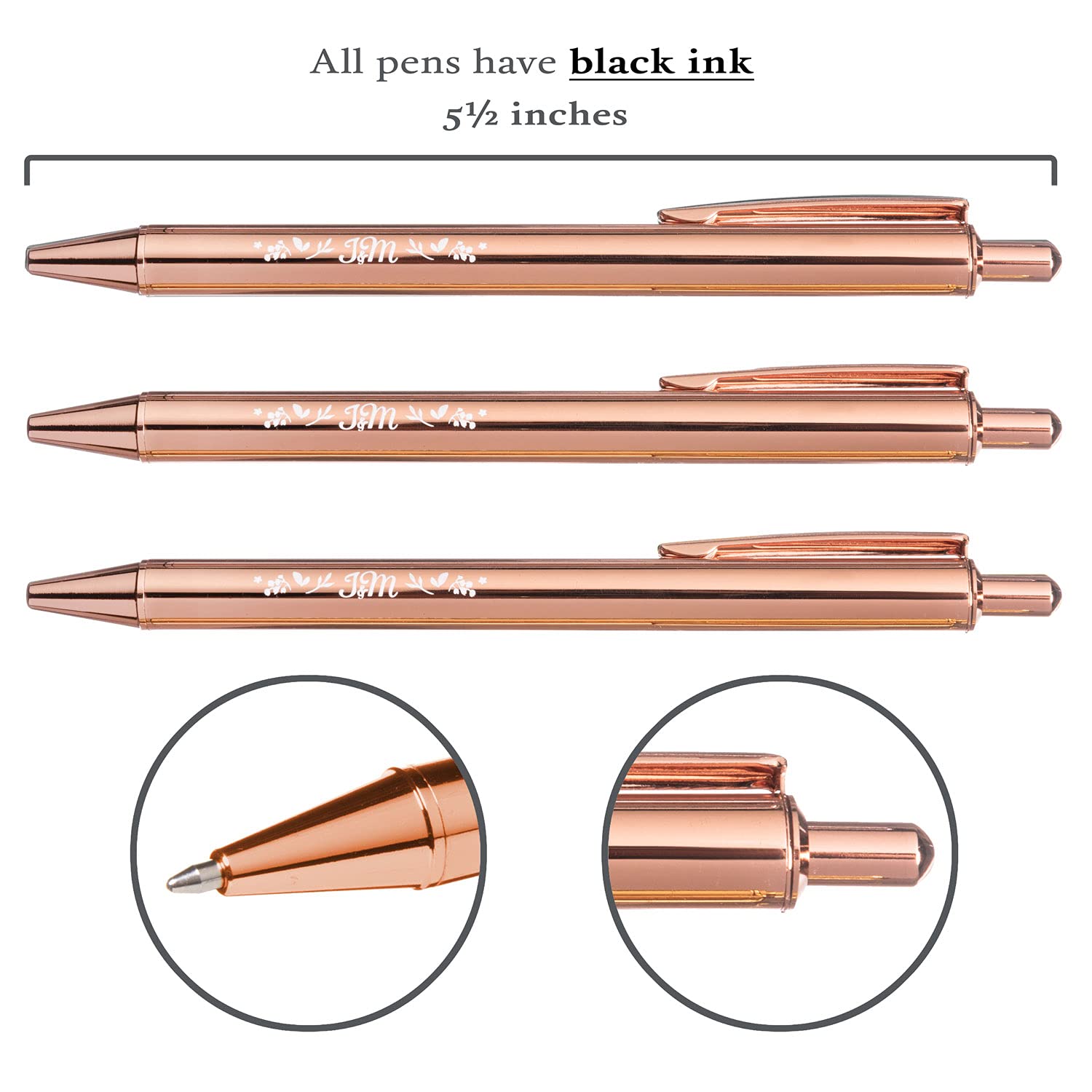 Jot & Mark Metallic Rose Gold Pen Set - 3 Premium Ballpoint Pens in Elegant Foil-Printed Gift Box | Perfect for Office, School, Journaling & Luxury Gifts