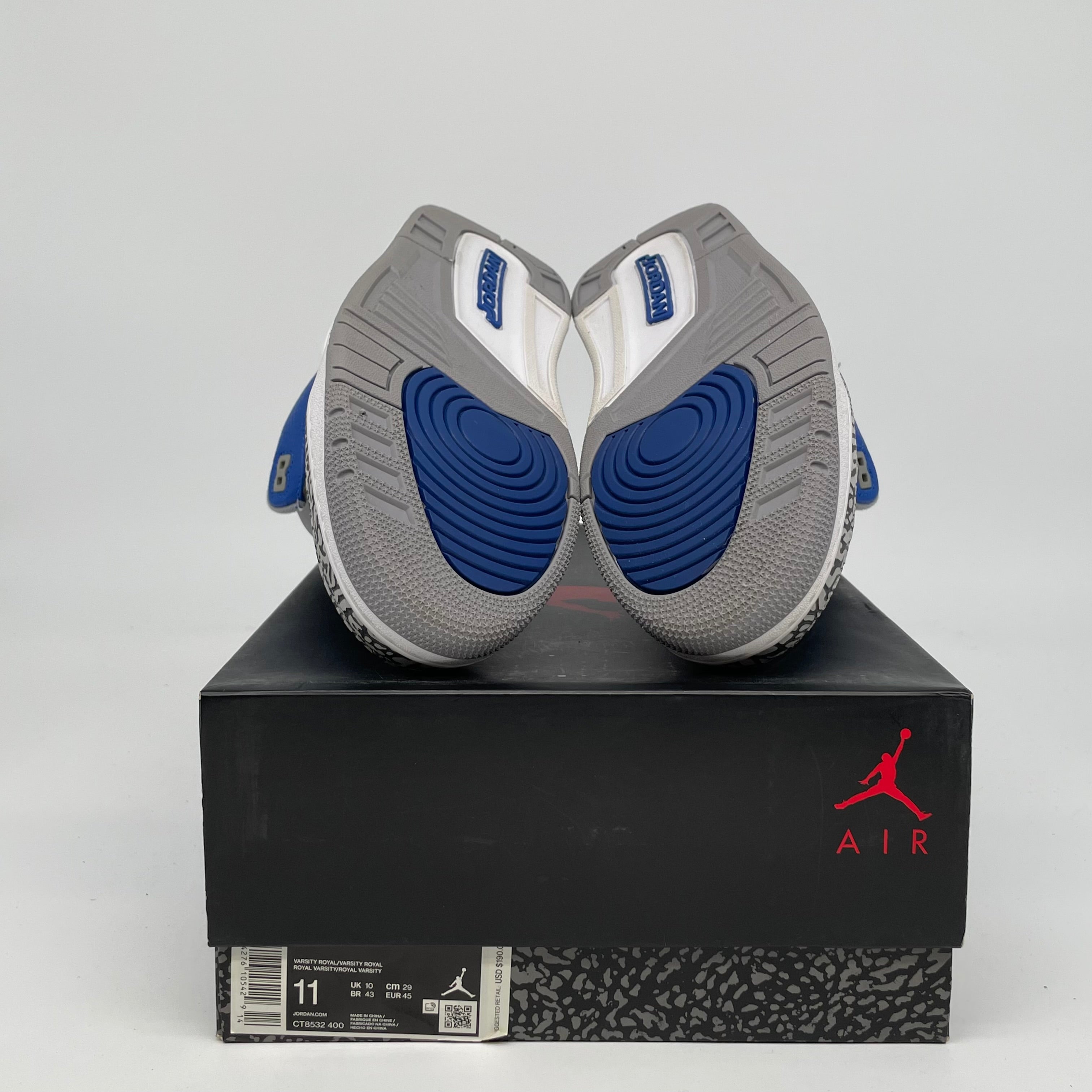 Original Air Jordan 3 Retro 'Royal Cement' Men's Basketball Shoes - Size 11 (CT8532-400) - Perfect for Streetwear & Sneaker Collectors
