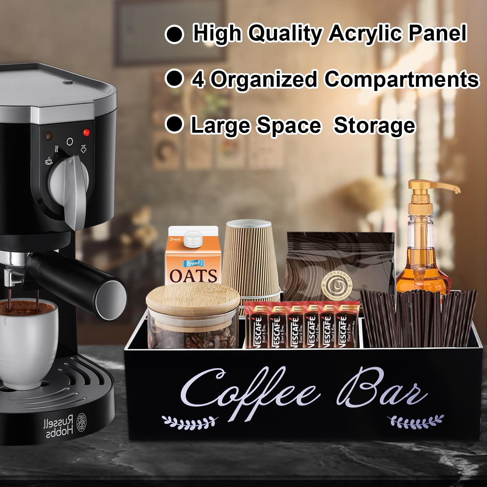 Premium Coffee Station Organizer - Essential Condiment & Pod Storage Basket with Cup Holder - Perfect for Kitchen Countertop & Office Setup (Ideal for Coffee Lovers & Home Baristas)