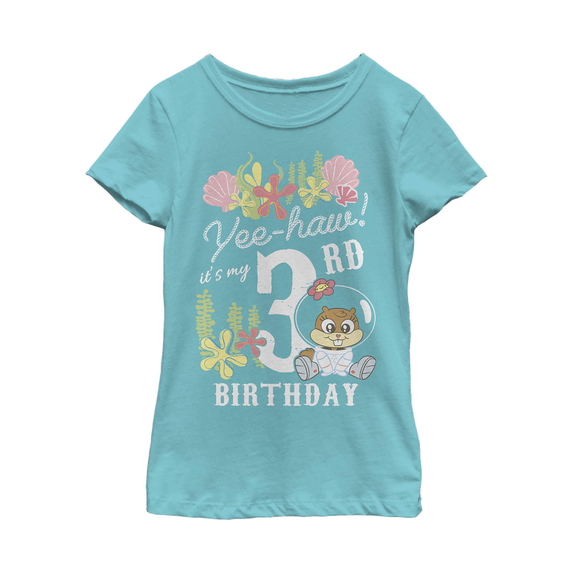 SpongeBob SquarePants Sandy Birthday T-Shirt for Girls - Short Sleeve Graphic Tee - Fun Cartoon Character Top for Birthday Parties & Casual Wear