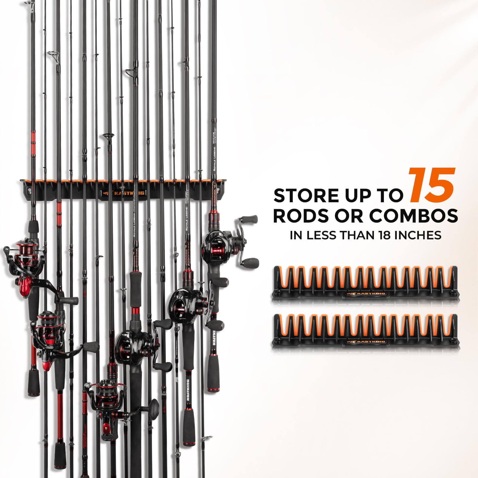 **KastKing V15 Vertical Fishing Rod Holder – Wall Mounted Rod Rack for 15 Rods & Combos (17.25