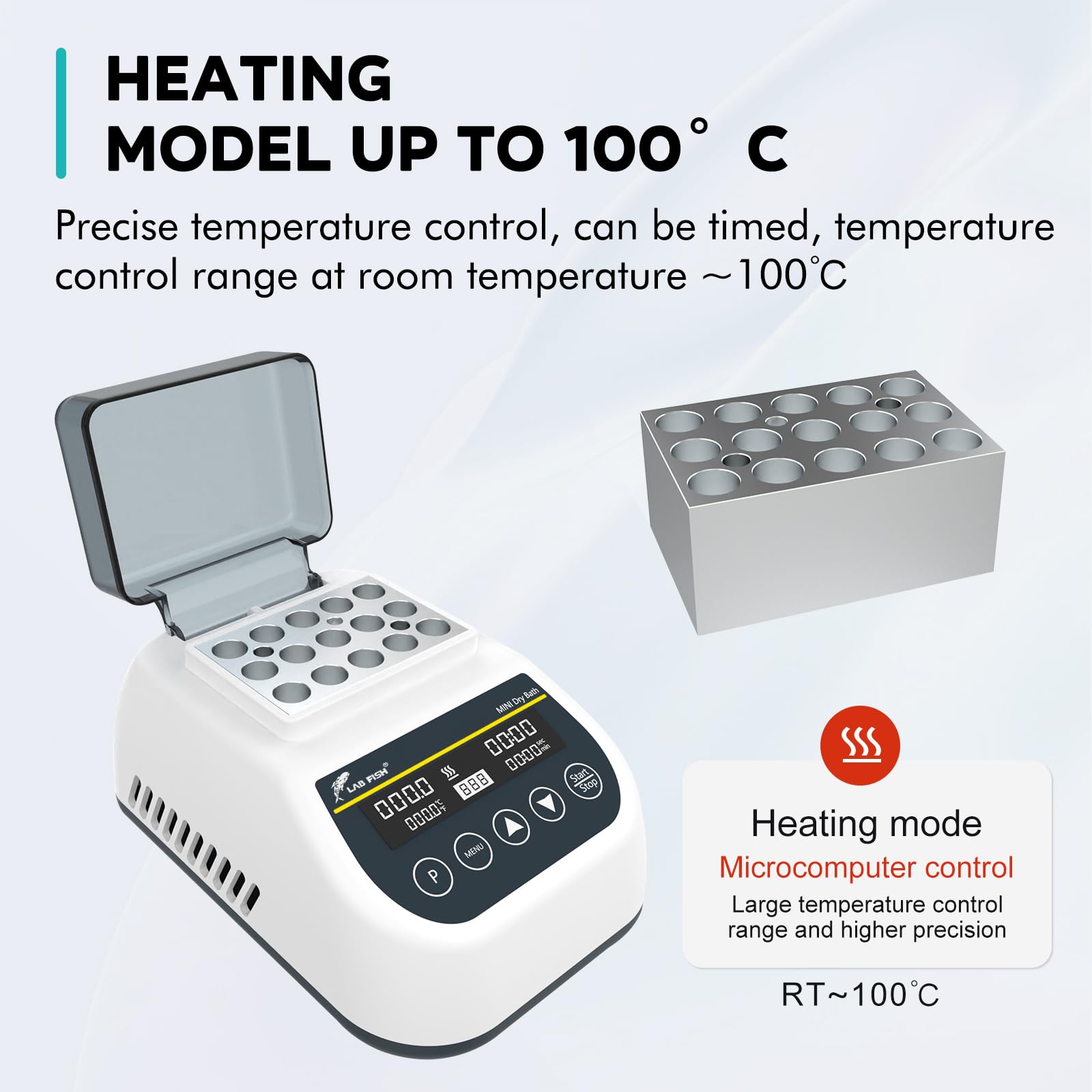 LAB FISH Mini Digital Dry Bath Incubator - Programmable Thermostatic Heater with Timer | 2ml x 15 Centrifuge Tubes Block for PCR, DNA, RNA Sample Preparation - Ideal for Laboratory, Research & Clinical Diagnostics