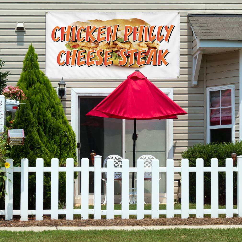 Custom Vinyl Banner - 60x144 Inches with 10 Grommets | Weatherproof Outdoor Sign for Chicken Philly Cheese Steak Restaurants, Cafes & Food Businesses | Perfect for Yard, Industrial & Commercial Use