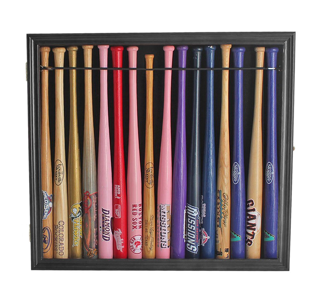 DisplayGifts 16 Baseball Mini Bat Display Case - UV Protected Wall Mounted Cabinet for 18