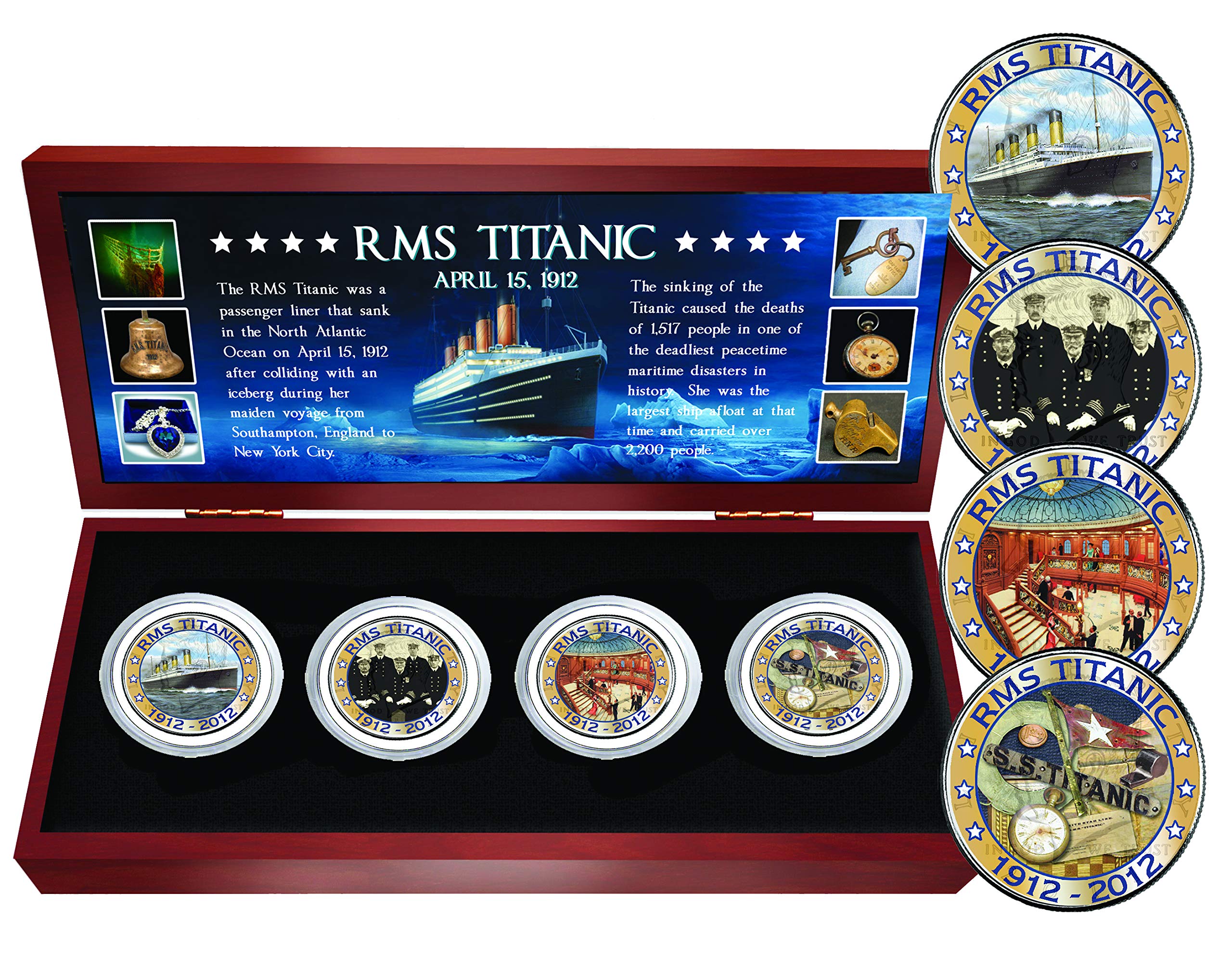 Titanic Wooden Coin Box Set - 4 Piece Collectible Display Case for Coins, Tokens & Memorabilia | Perfect for Collectors, Gifts & Home Decor