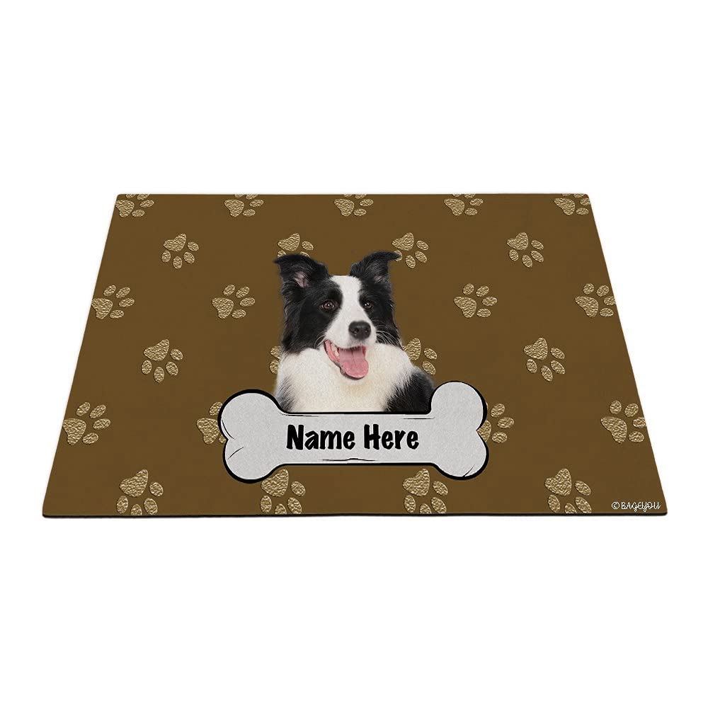 Custom Personalized Dog Name Bone Doormat - Lovely Border Collie Paws Design Non-Slip Indoor/Outdoor Welcome Mat 23.6