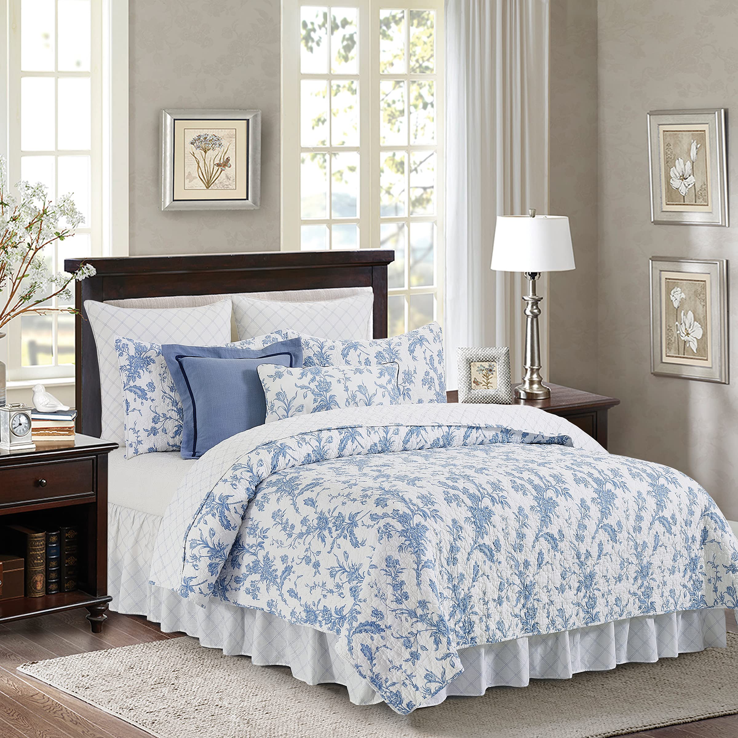 C&F Home Bleighton Blue 2-Piece Twin Quilt Set - 100% Cotton Lightweight Reversible Bedspread Coverlet with Floral Print, Machine Washable - Perfect for Guest Rooms, Kids' Bedrooms & Cozy Home Decor