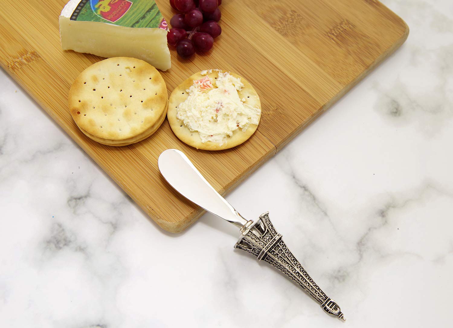 2-Piece Zinc Alloy Cheese and Butter Spreader Knife Set with Eiffel Tower Design - Perfect for Wine Parties, Cheese Tasting, and Elegant Dining Accessories