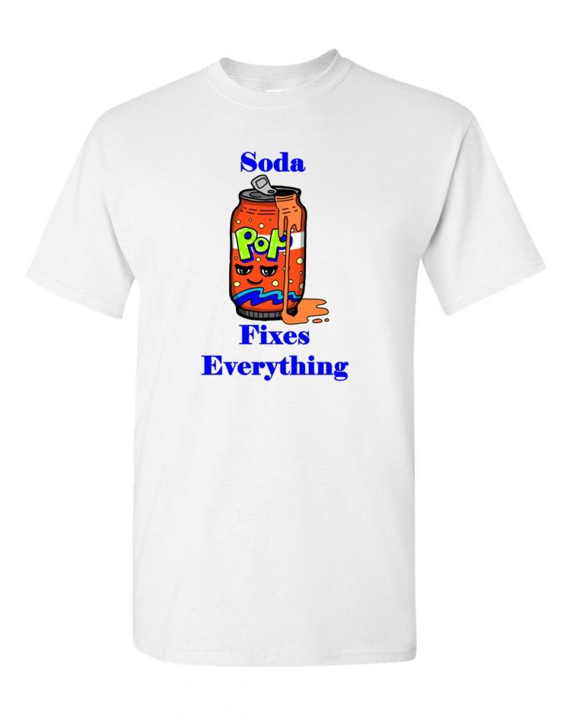 Funny Soda Fixes Everything Adult T-Shirt - Cool Graphic Tee for Casual Wear, Parties & Gifts