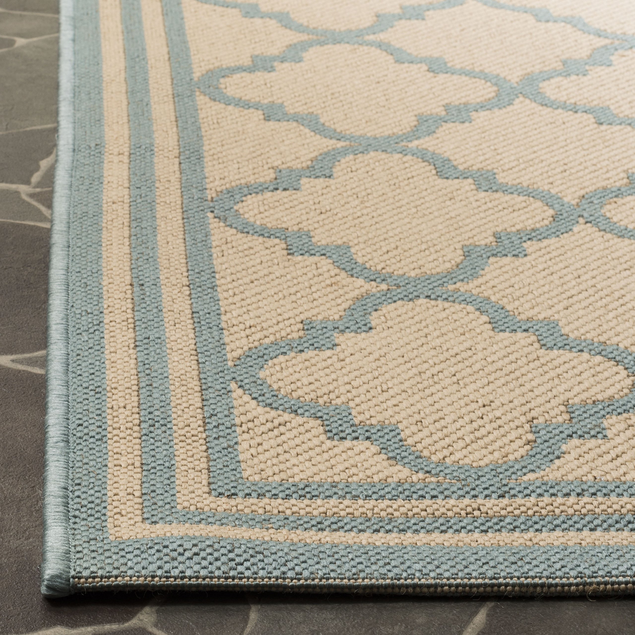 SAFAVIEH Linden Collection 8' x 10' Cream & Aqua Trellis Indoor Outdoor Rug - Non-Shedding, Easy Clean, Stain Resistant - Perfect for Patio, Backyard, Porch, Deck & Mudroom