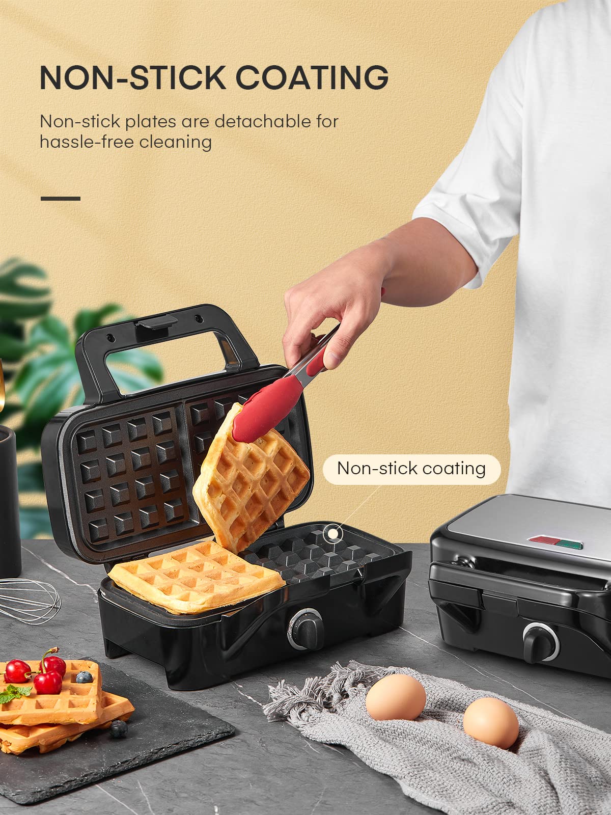 FOHERE 3-in-1 Waffle Maker & Sandwich Press | 1200W Panini Grill with Removable Non-Stick Plates, 5-Temperature Settings, Indicator Lights (Silver/Black) | Perfect for Breakfast, Brunch & Quick Snacks at Home