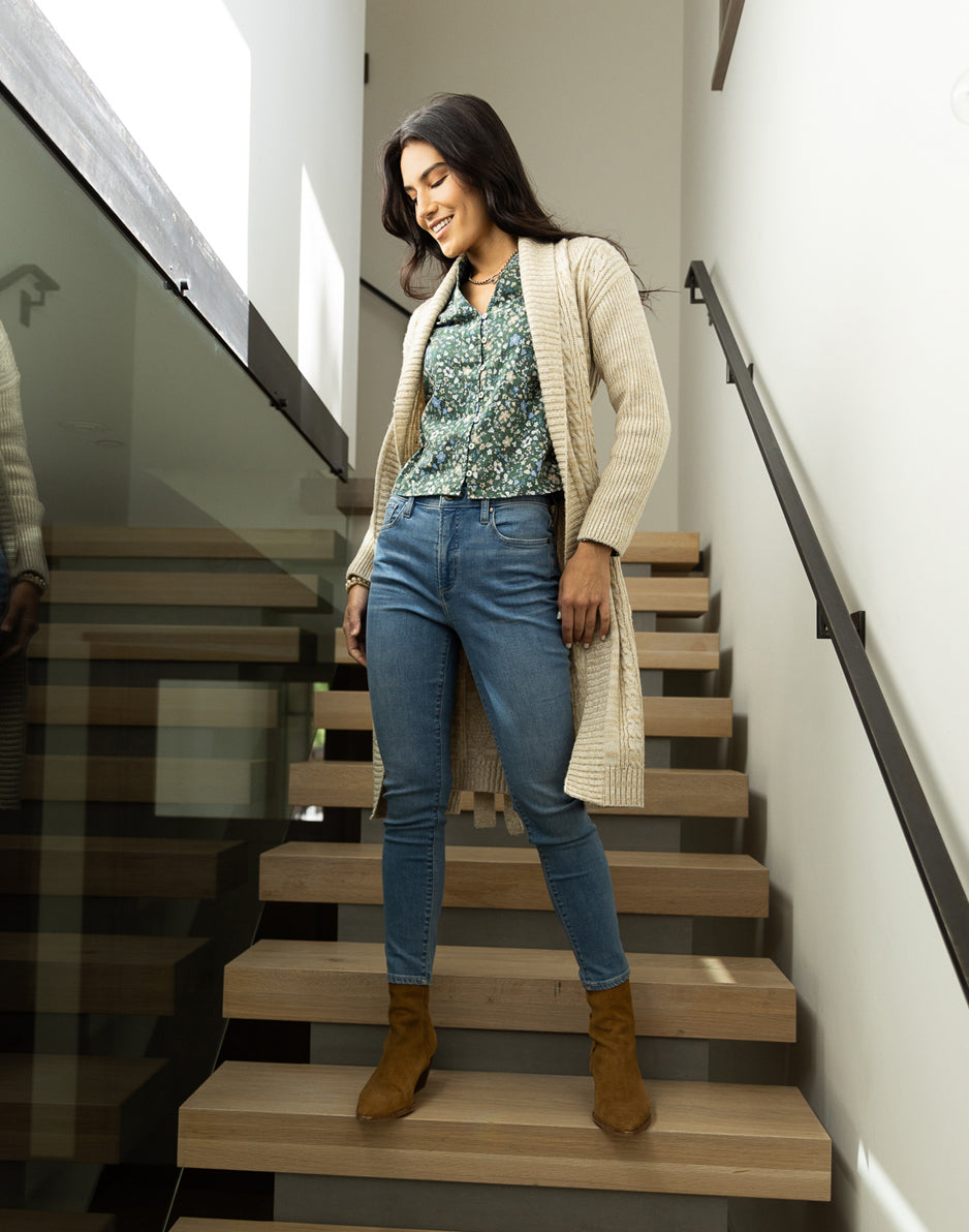 Etta Shawl Cardigan - Light Khaki Marl Wrap Sweater for Women | Cozy Fall & Winter Layering Outfit for Office, Date Night & Casual Wear