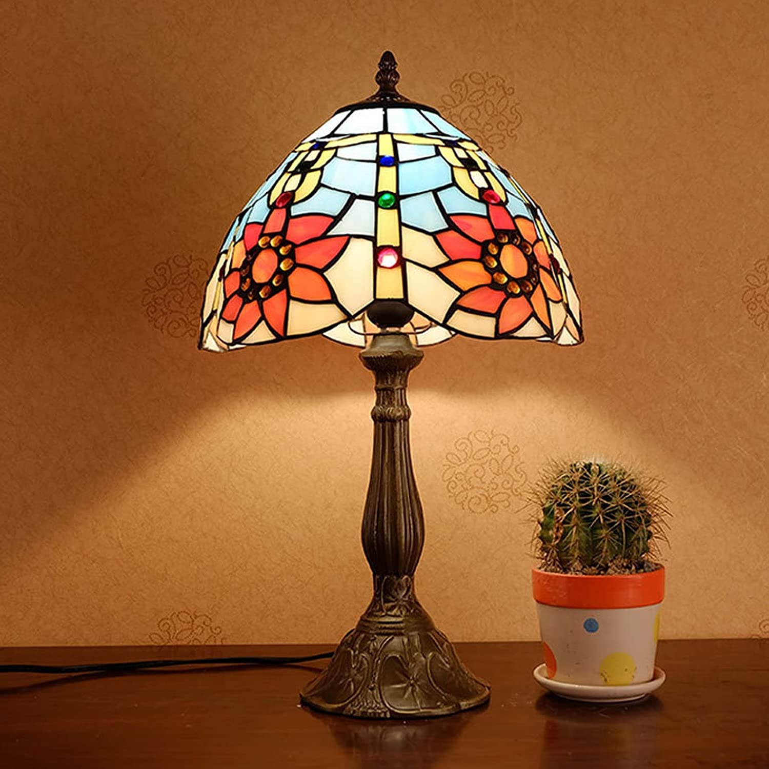 Tiffany Style Stained Glass Table Lamp - 12 Inch Sunflower Design, Pastoral Desk Lamp for Living Room, Bedroom & Office Decor - Perfect for Indoor Lighting, Night Light & Home Decoration