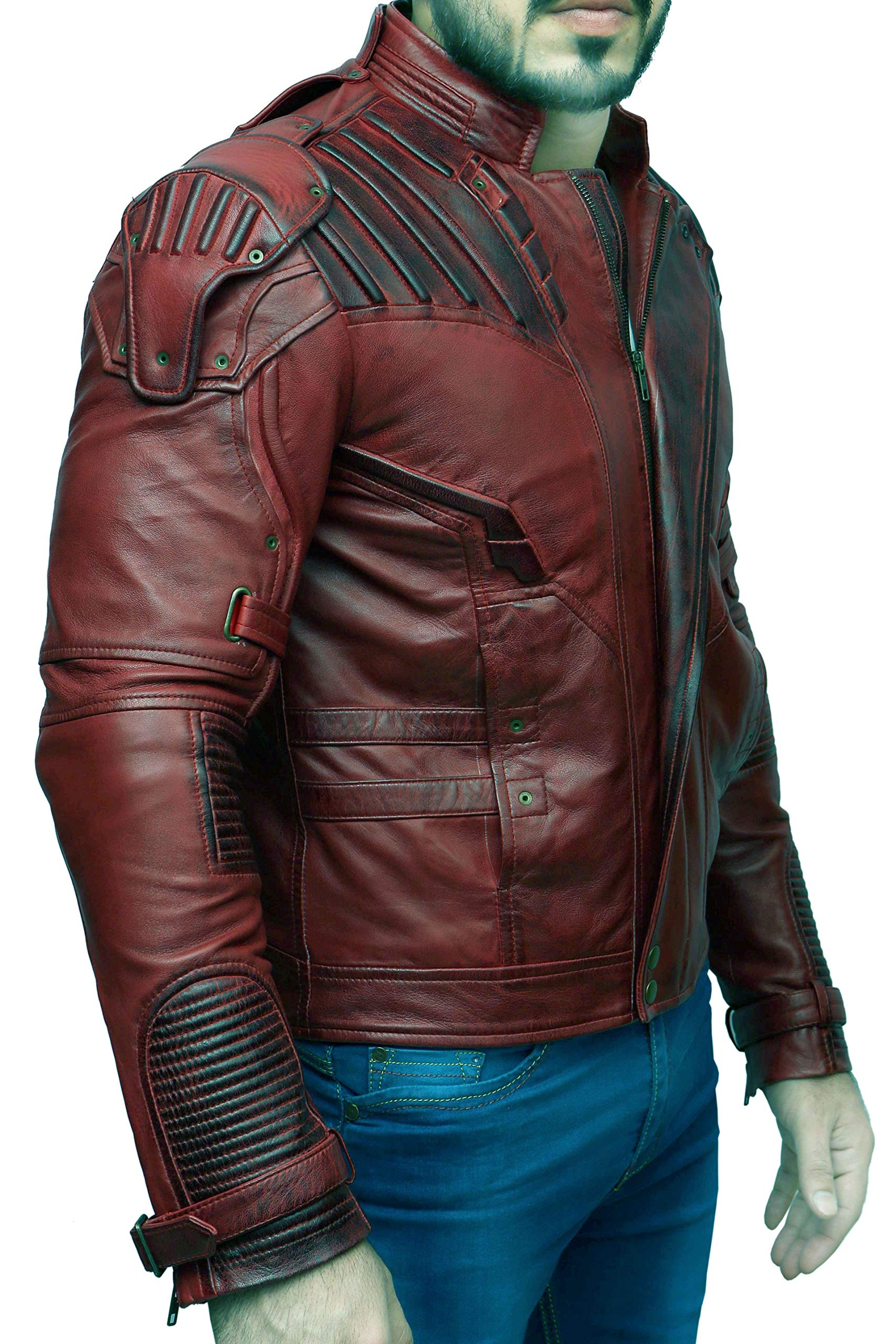 Premium Men's Leather Biker Jacket - G-Galaxy Themed Maroon Motorcycle Jacket | Vintage Movie-Inspired Design | Perfect for Riding, Casual Wear & Cosplay
