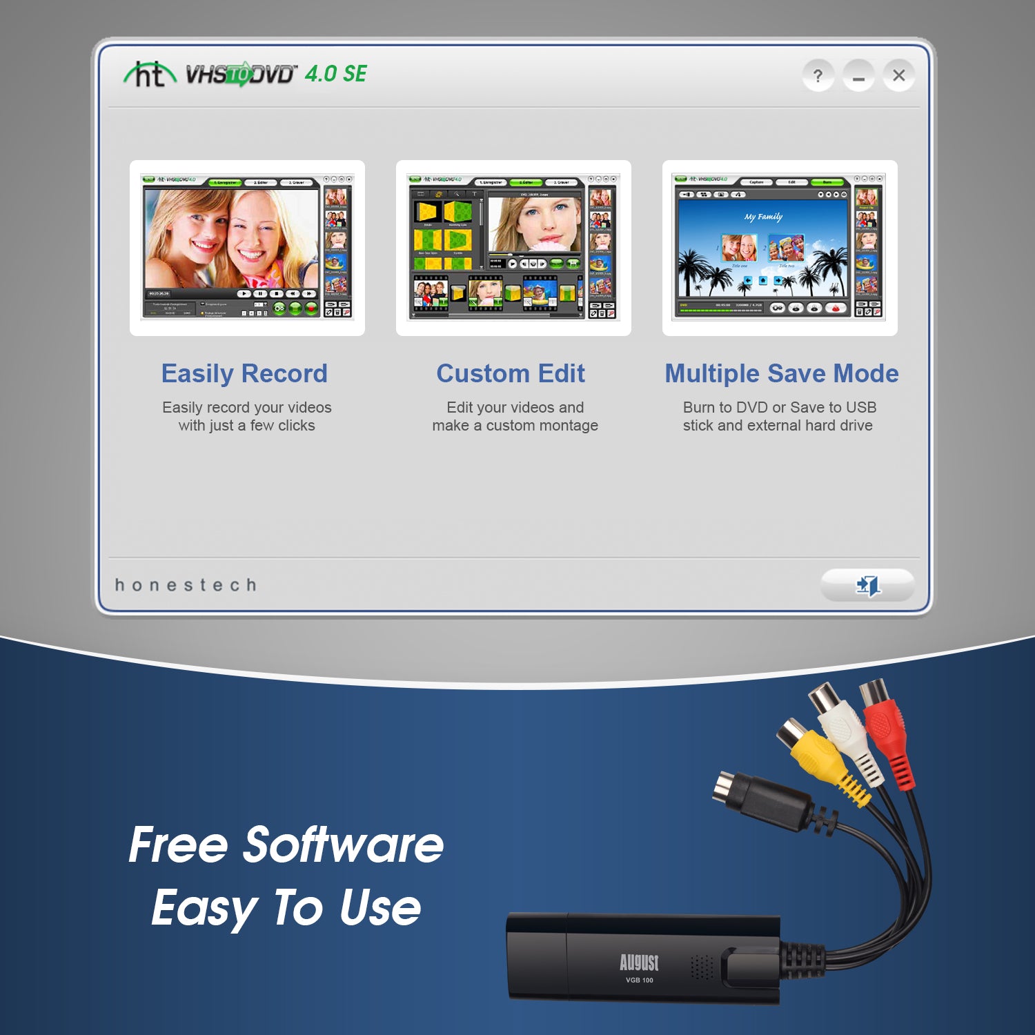 VHS to DVD Converter - VHS Video Capture Card for Windows, Digital Video Grabber for VHS & Hi8 Tapes - August VGB100 - Perfect for Digitizing Home Movies & Archiving Old Videos