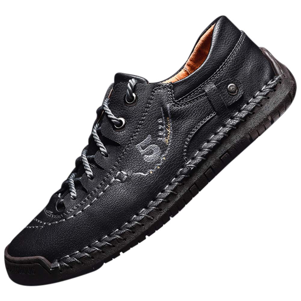 Men's Breathable Casual Sneakers - Lace-Up Leather Dress Flats for Walking & Driving | Comfortable Work Shoes for Office & Outdoor Activities