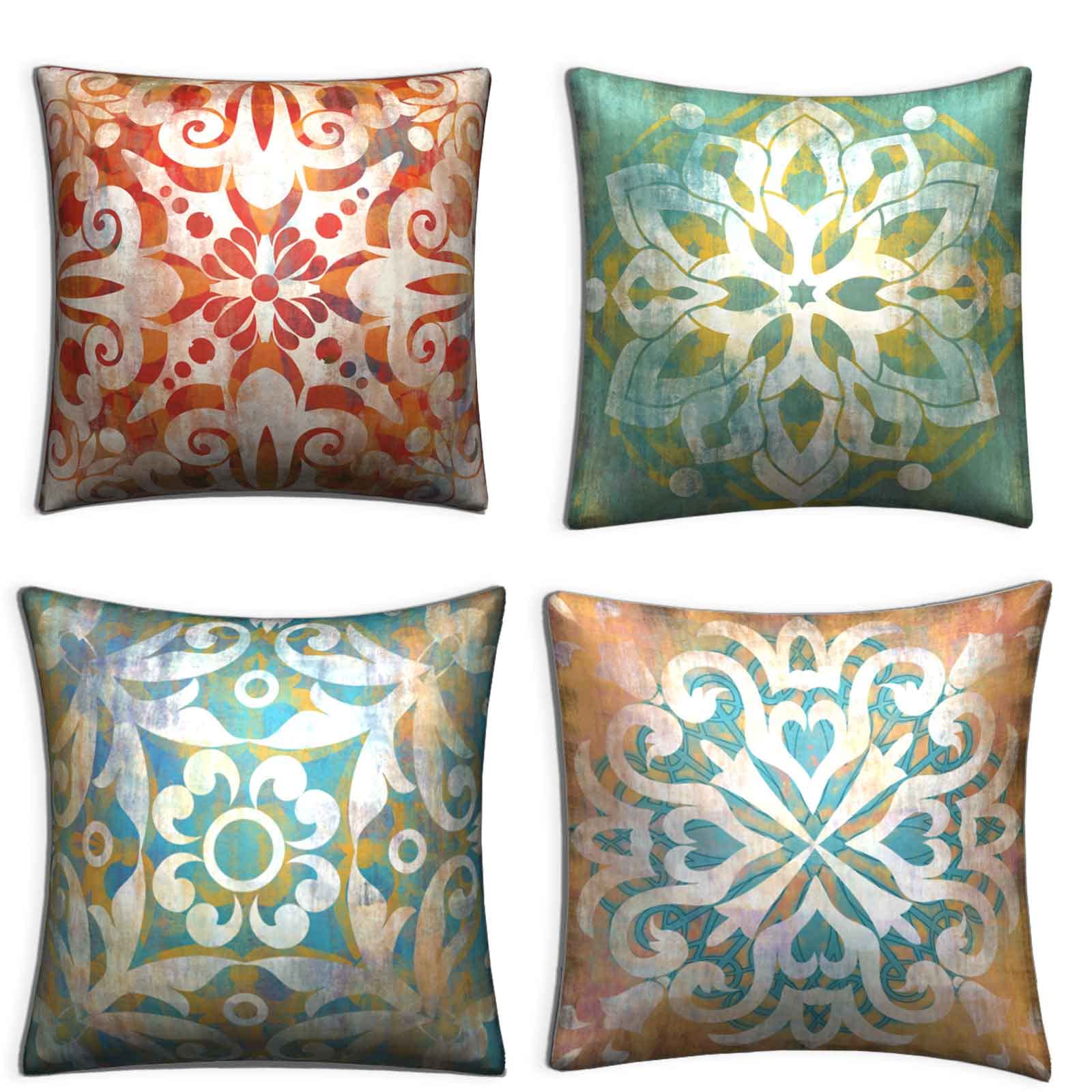 Boho Modern Throw Pillow Covers Set of 4 - 18x18 Inch Square Decorative Cushion Covers for Sofa, Couch, Bed, Chair & Car - Blue Home Decor for Living Room, Bedroom & Office - Soft & Stylish Accent Pillowcases for Cozy Home Decorating