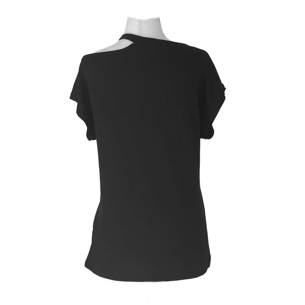 Essential Cutout Ribbed Short Sleeve T-Shirt for Women - Charcoal Gray Casual Summer Top for Streetwear & Layering