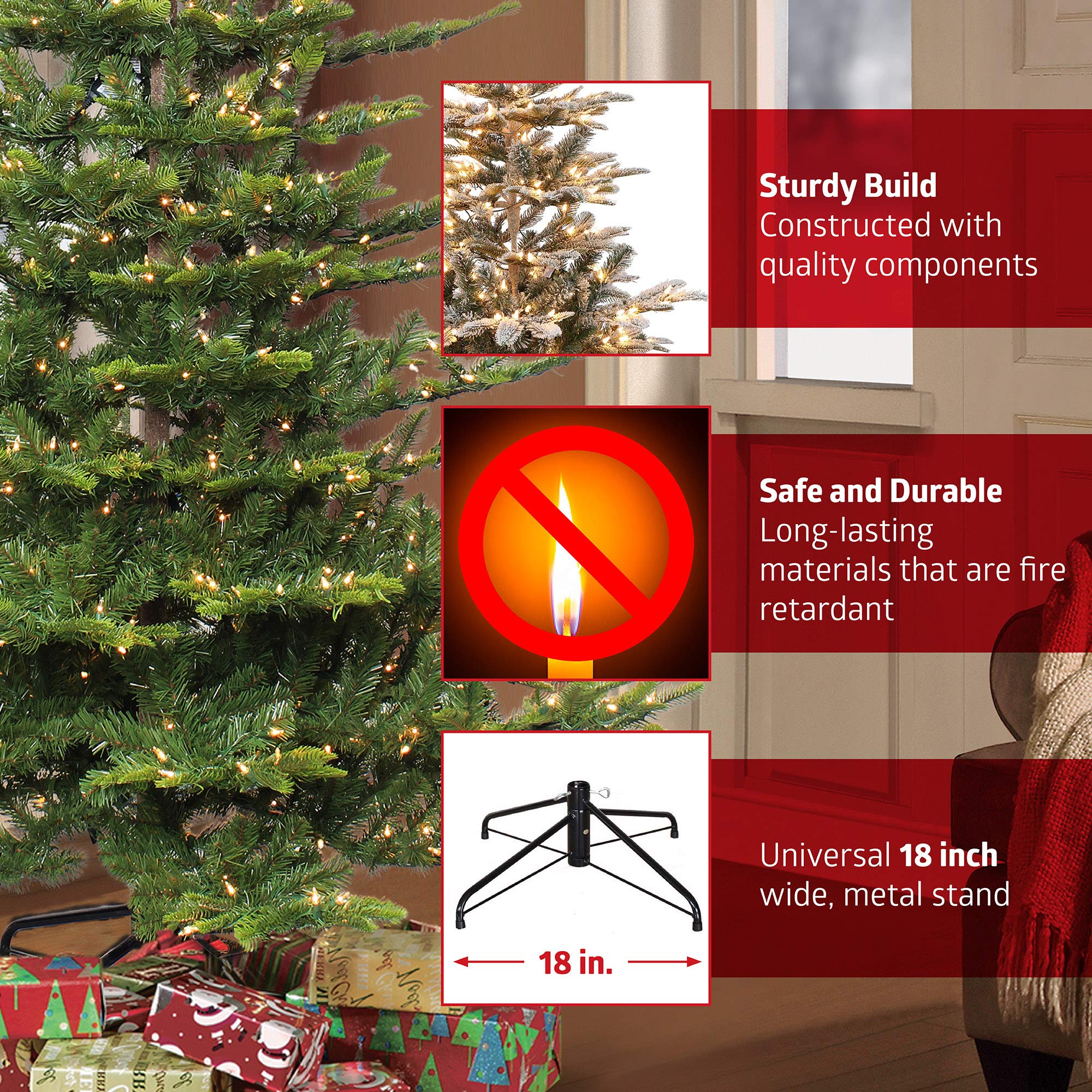 Puleo International 7.5ft Pre-Lit Artificial Christmas Tree - Northern Fir White with 500 UL Certified Clear Lights for Holiday Home Decor & Party Decoration