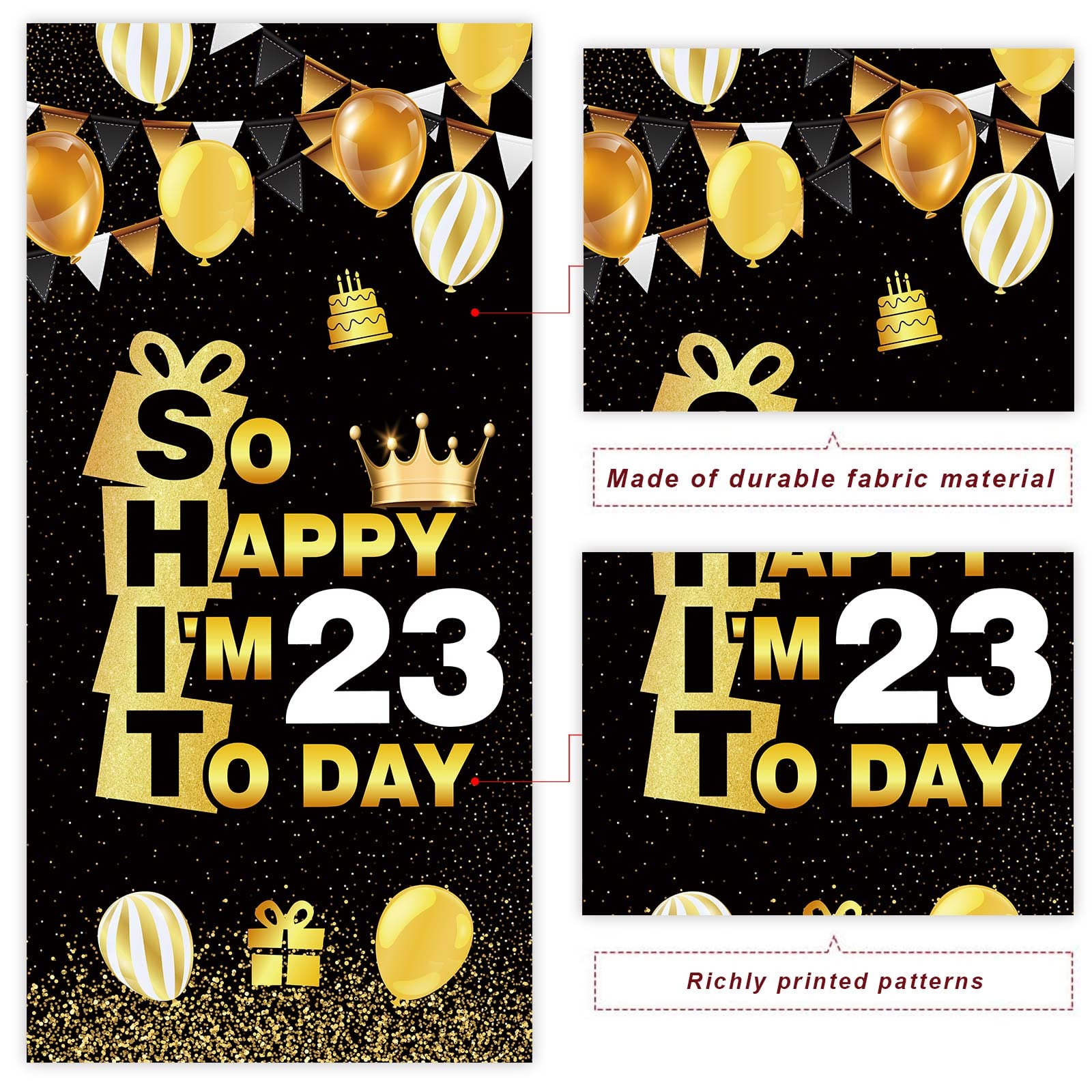 Happy 23rd Birthday Decorations - Black Gold Banner Backdrop Crown for 23rd Birthday Party Photo Booth Props | Cheers to 23 Years Theme Decor for Men & Women | Perfect for Birthday Celebrations, Photo Shoots & Social Media Posts