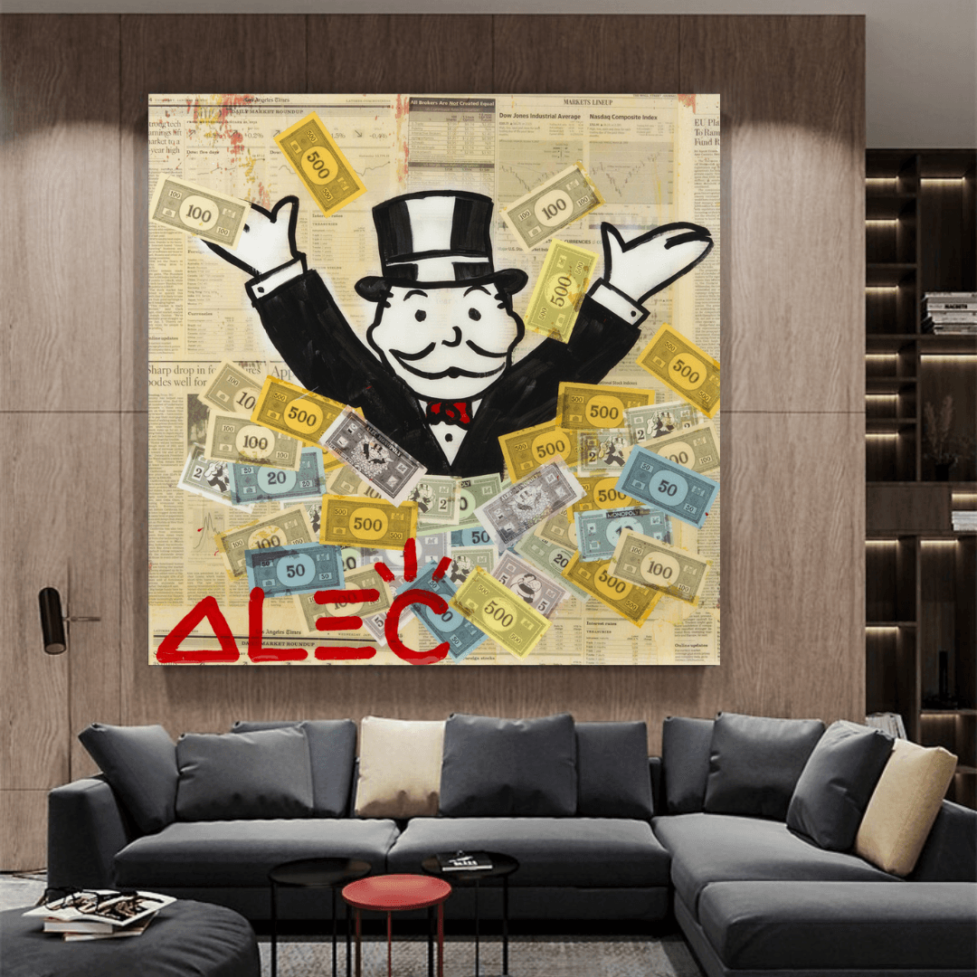 Alec Monopoly Money Man Millionaire Canvas Wall Art - Modern Pop Art Home Decor for Living Room, Office & Game Room