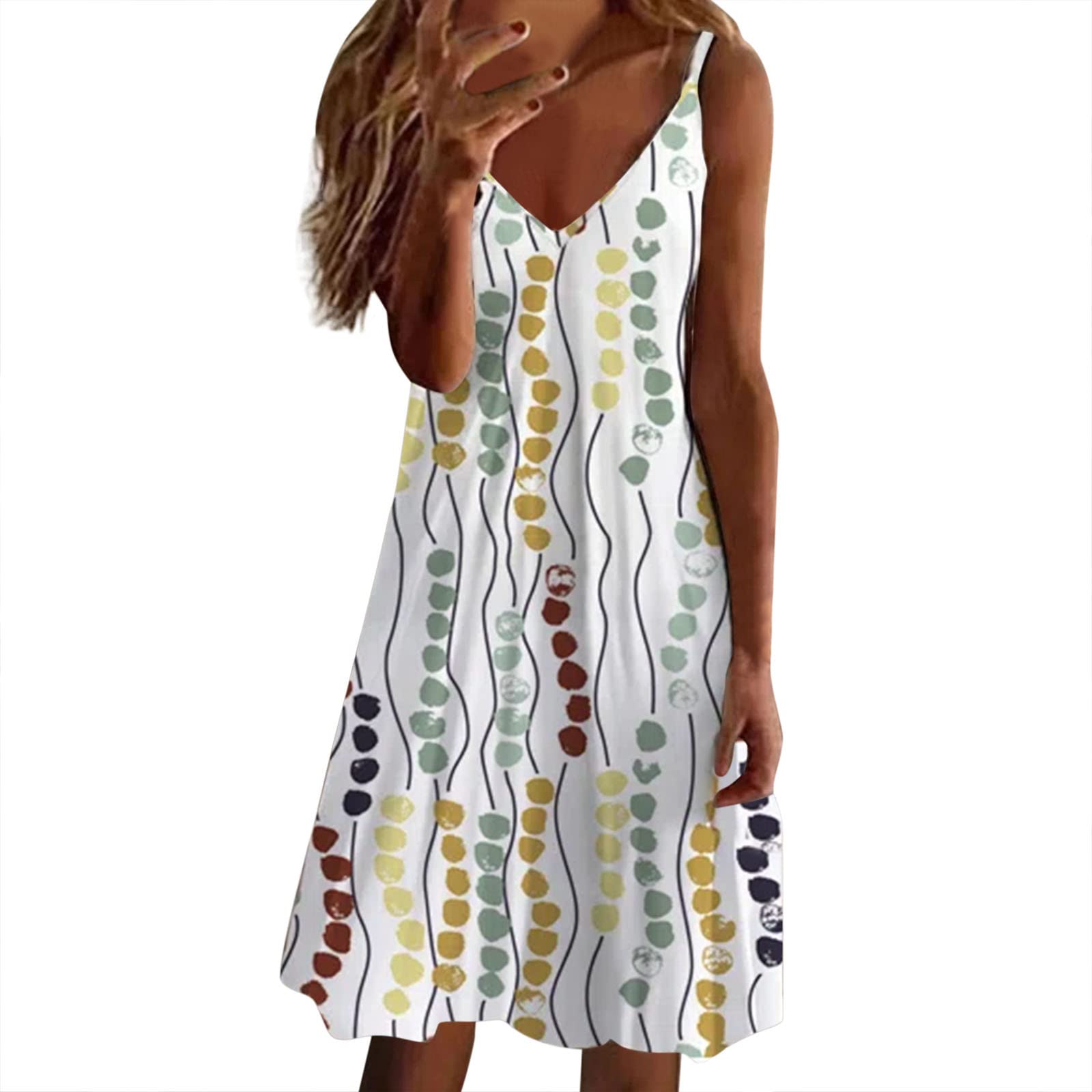 Women's Vintage Floral Print Beach Dress - Sleeveless V-Neck Midi Summer Dress for Vacations, Pool Parties & Tropical Getaways