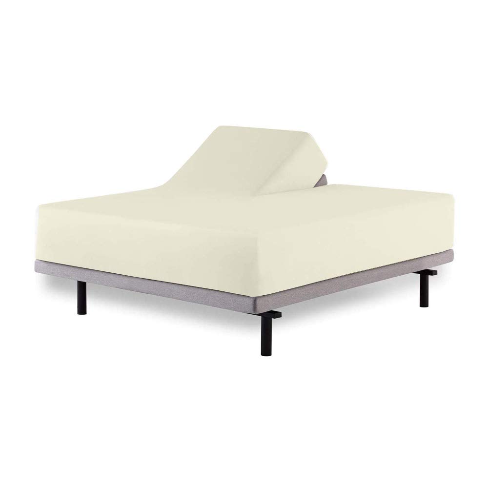 Split Queen Sheets Set for Adjustable Beds - 100% Cotton 400-Thread-Count Ivory Solid Split-Top Bedding (15