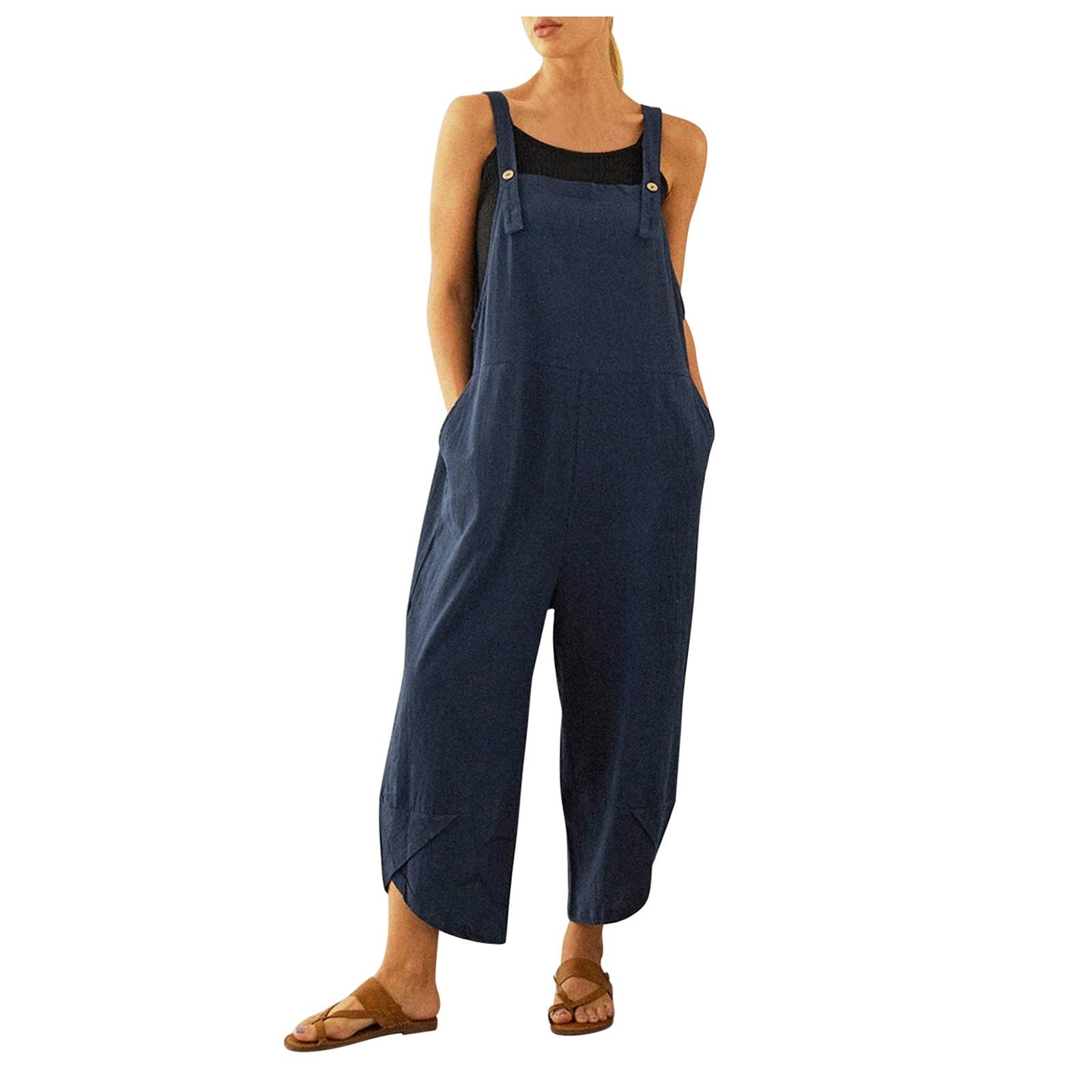 Stylish Women's Solid Color Jumpsuit with Pockets & Adjustable Straps - Casual Button-Up Romper Playsuit for Everyday Wear | Perfect for Work, Date Night & Summer Outings