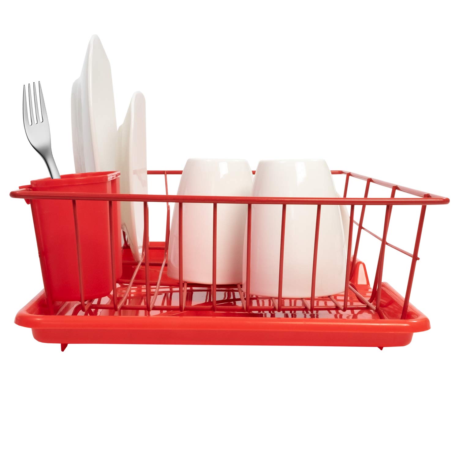 Sweet Home Collection 3-Piece Stainless Steel Dish Drying Rack Set with Drain Board & Utensil Holder - 12