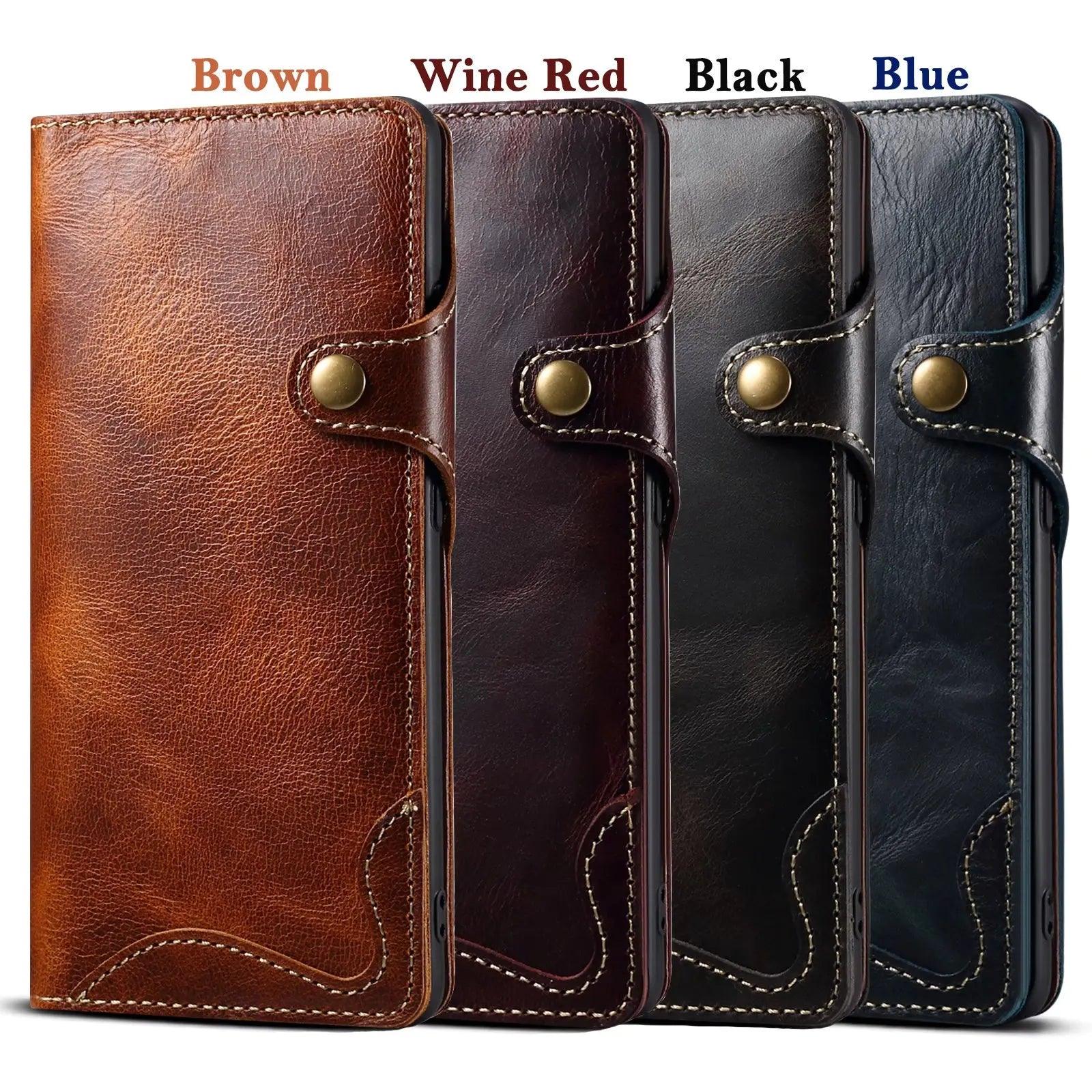 Premium Galaxy S24 Genuine Cowhide Leather Wallet Case - Slim Protective Cover with Card Slots for Daily Use & Travel
