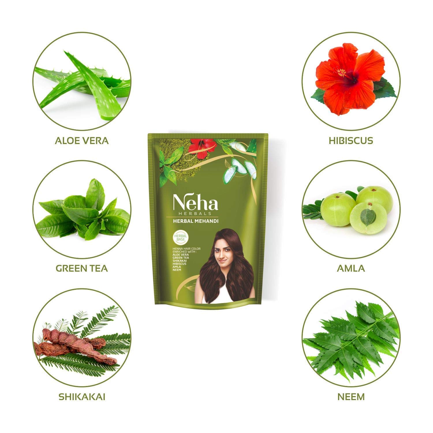 NEHA HERBAL MEHNDI Natural Henna Powder with Aloe Vera, Hibiscus & Green Tea - 140g (Pack of 3) | For Bridal Mehndi, Tattoos & Hair Coloring | Safe & Organic Herbal Base