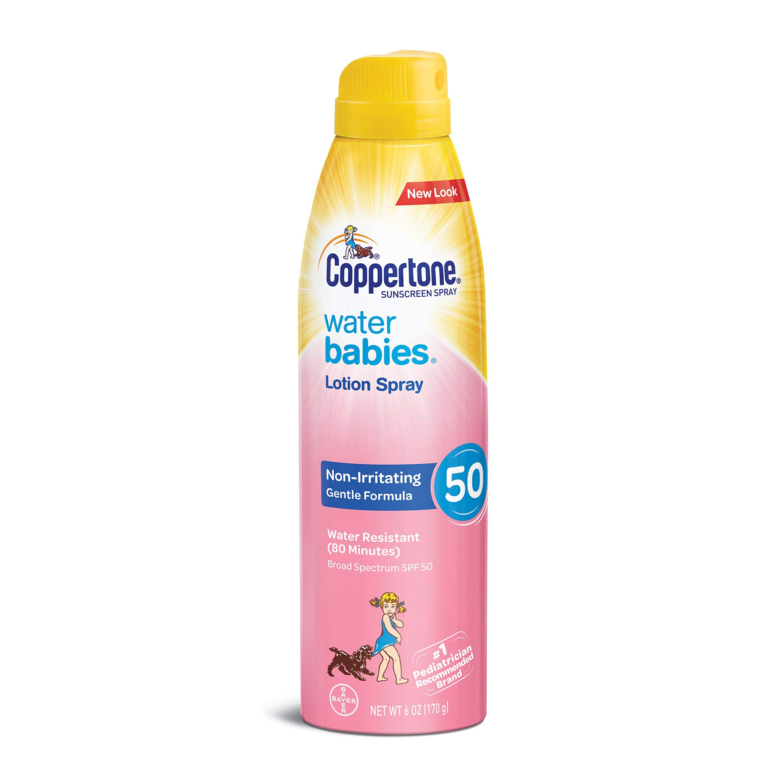 Coppertone Water Babies Sunscreen Lotion Spray SPF 50 - Pediatrician Recommended Baby Sunscreen, Water Resistant & Hypoallergenic for Infants & Toddlers, 6 Oz - Perfect for Beach, Pool & Outdoor Activities