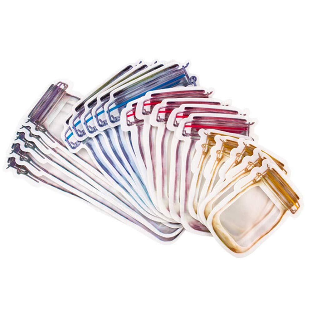 Reusable Mason Jar Food Storage Bags - 20 Pack Airtight Zipper Sealed Bags for Snacks, Fresh Produce & Meal Prep | Eco-Friendly Kitchen Organization & On-the-Go Snack Containers