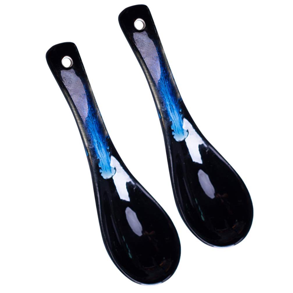 Premium 2-Pack Asian Chinese Won Ton Soup Spoons - Ceramic Ramen Noodle Spoons, Durable Melamine Soup Spoons for Home & Restaurant Use - Perfect for Pho, Ramen, Udon, and Asian Noodle Soups