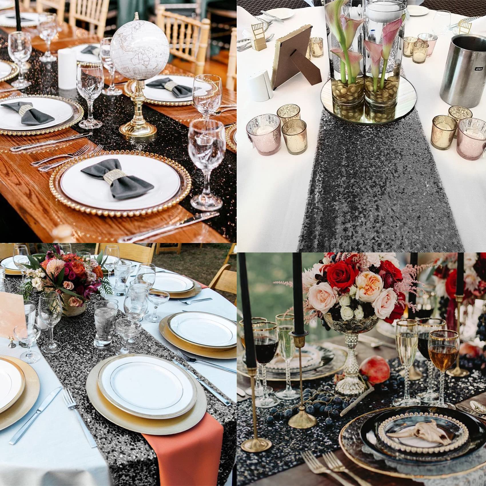 12 Pack Sequin Table Runners - Glitter Dining Table Decor for Birthday, Wedding, Engagement, Bridal Shower, Baby Shower, Bachelorette & Holiday Parties (12