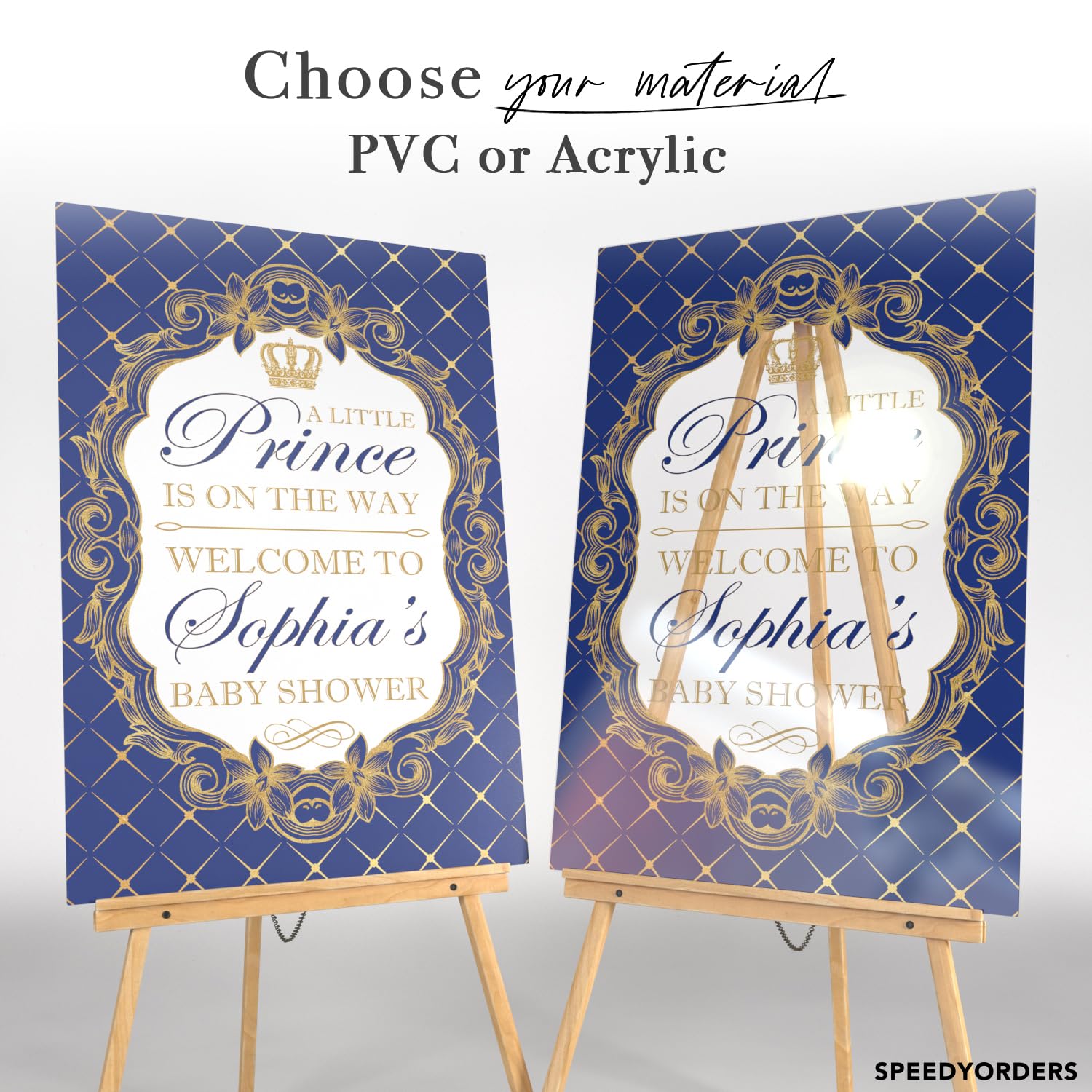 Royal Baby Welcome Sign - Blue & Gold Shower Backdrop for Little Prince Gender Reveal Party Decor | Acrylic Baby Shower Poster for Nursery, Birthday & Newborn Celebration