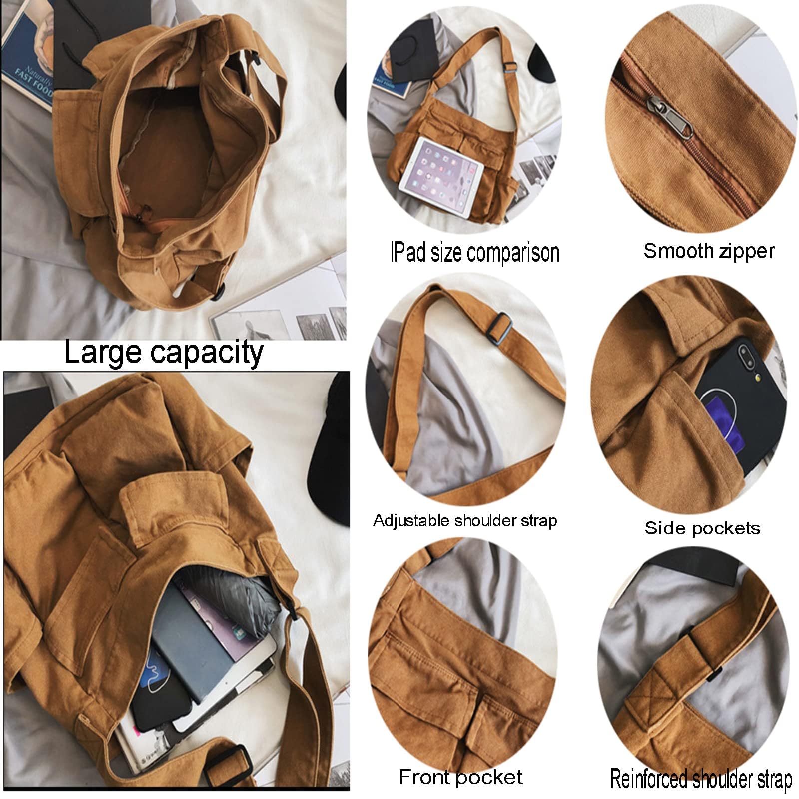 Stylish Canvas Messenger Bag for Women & Men - Large Hobo Tote with Multiple Pockets, Crossbody & Shoulder Bag | Perfect for Work, Travel & Daily Commute