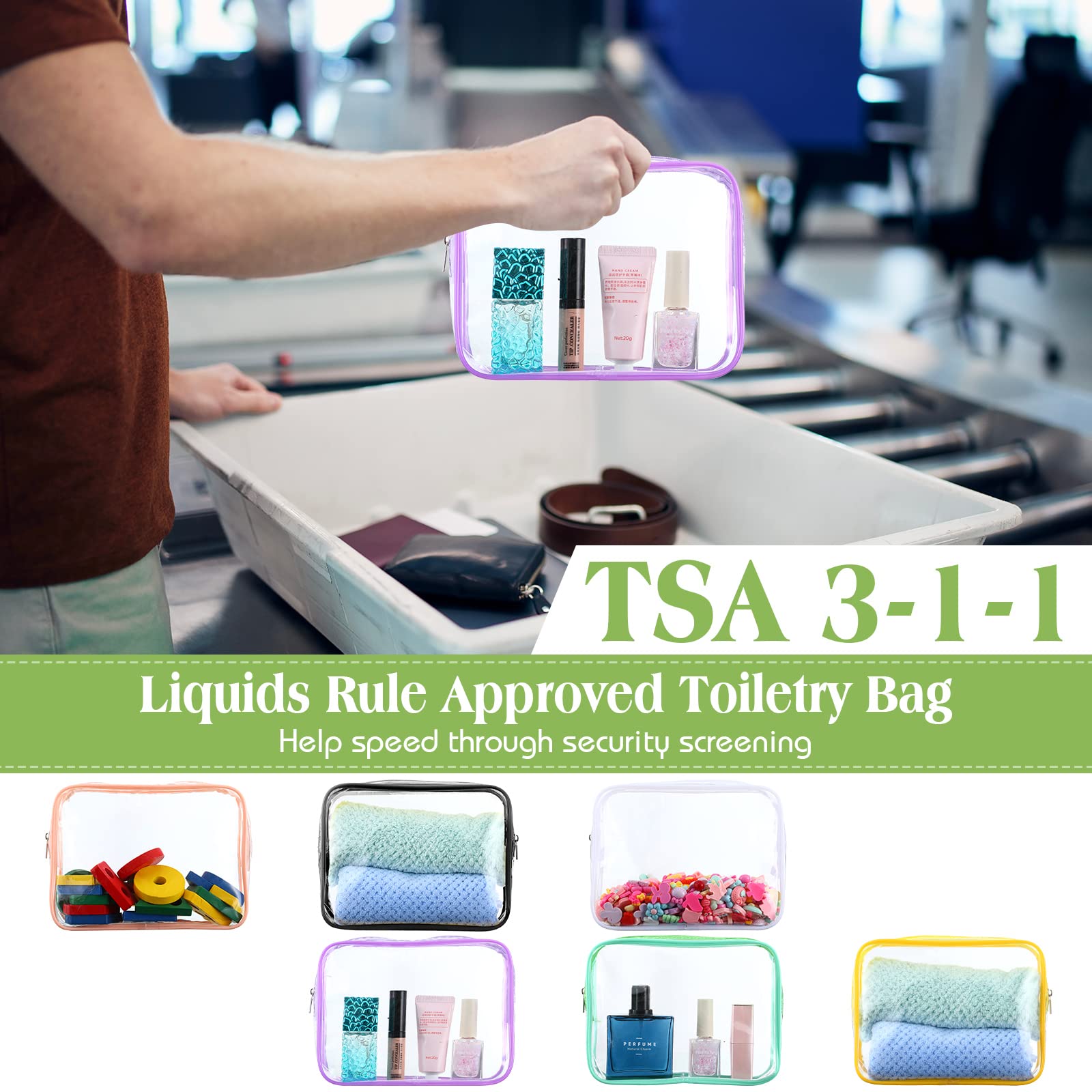 TSA Approved Clear Toiletry Bag 60 Pcs - Travel Cosmetic Organizer for Women & Men, Perfect for Vacation & Air Travel