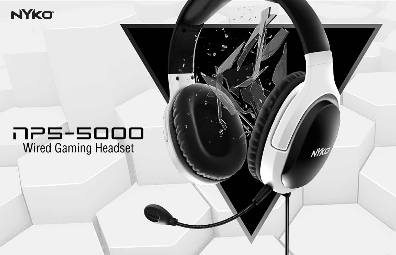 Nyko NP5-5000 Wired Gaming Headset for PlayStation 5 - Lightweight Over-Ear Headphones with Adjustable Noise-Canceling Mic - Compatible with PS4, PS5, Nintendo Switch, Xbox One & Series X|S - Perfect for Online Multiplayer, Streaming & Competitive Gaming (Black/White)