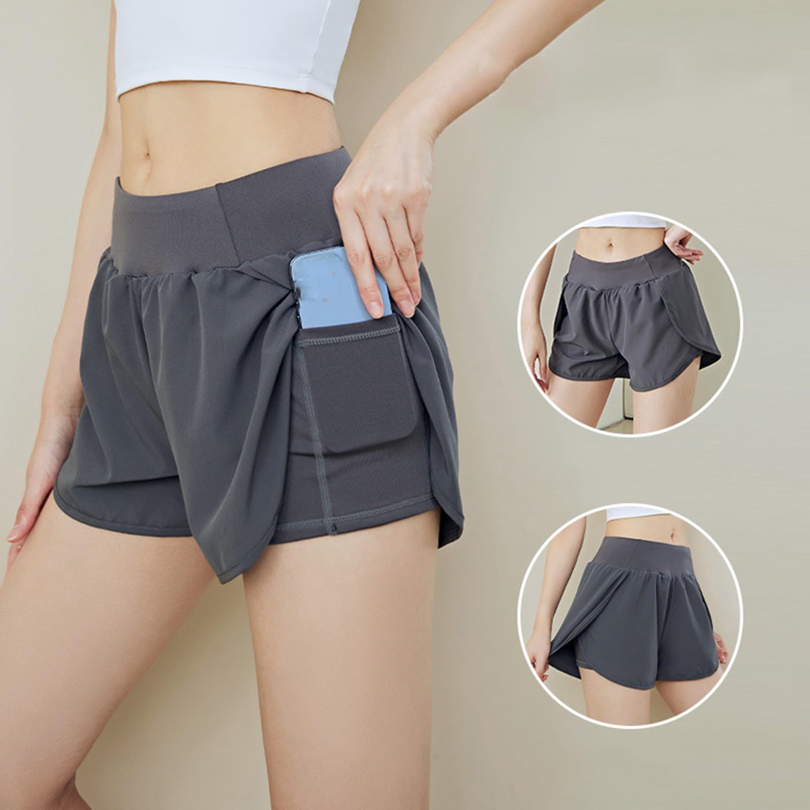 Women's High Waist Yoga Shorts with Side Splits - Breathable Workout Shorts for Gym, Running, Tennis & Fitness | 2-in-1 Athletic Shorts for Women | Lightweight Comfort & Freedom of Movement