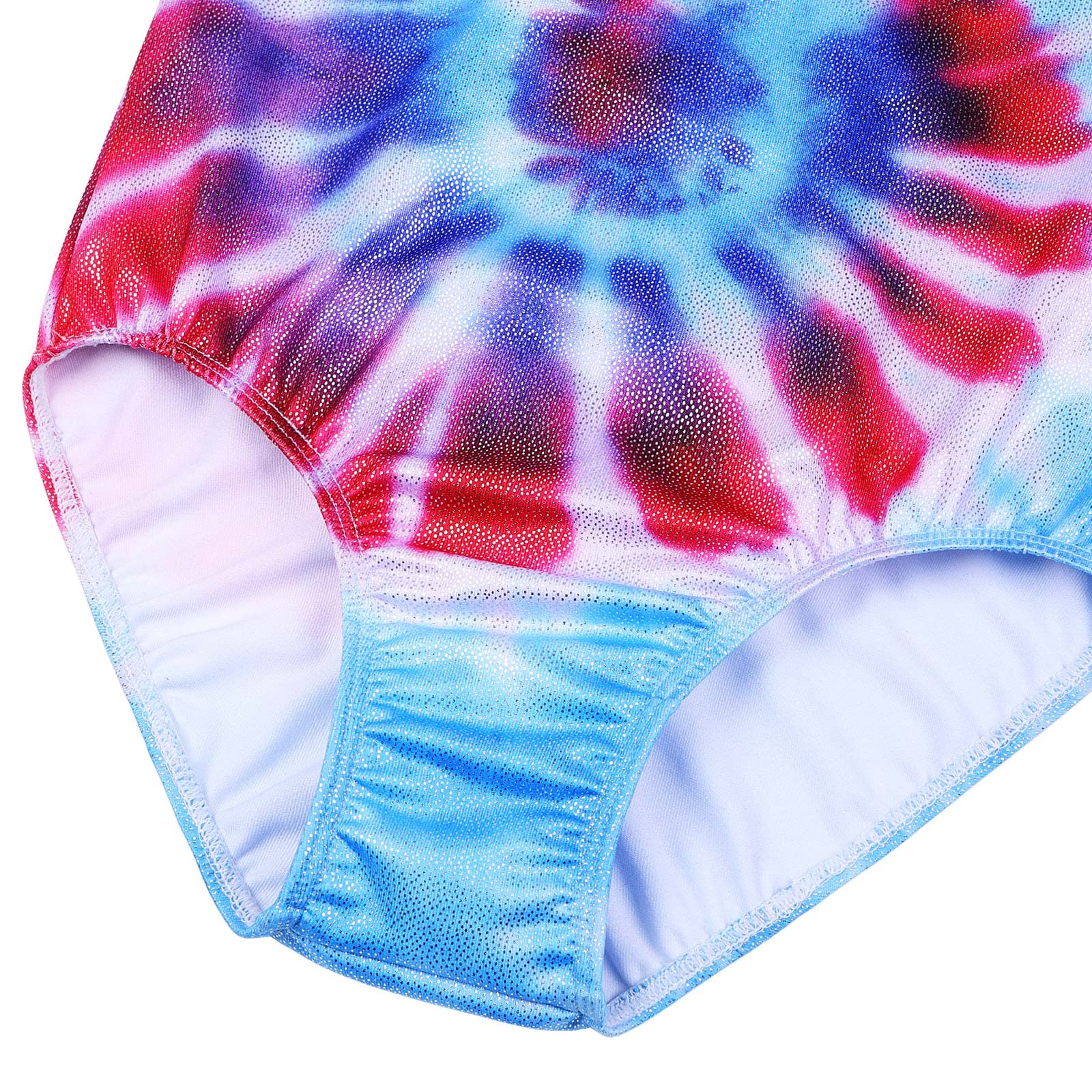 BAOHULU Girls Gymnastics Leotards with Shiny Sequins & Lace Spliced Design - Kids Dancewear B286 Tie Dye Blue 12A for Ballet, Cheerleading & Performance