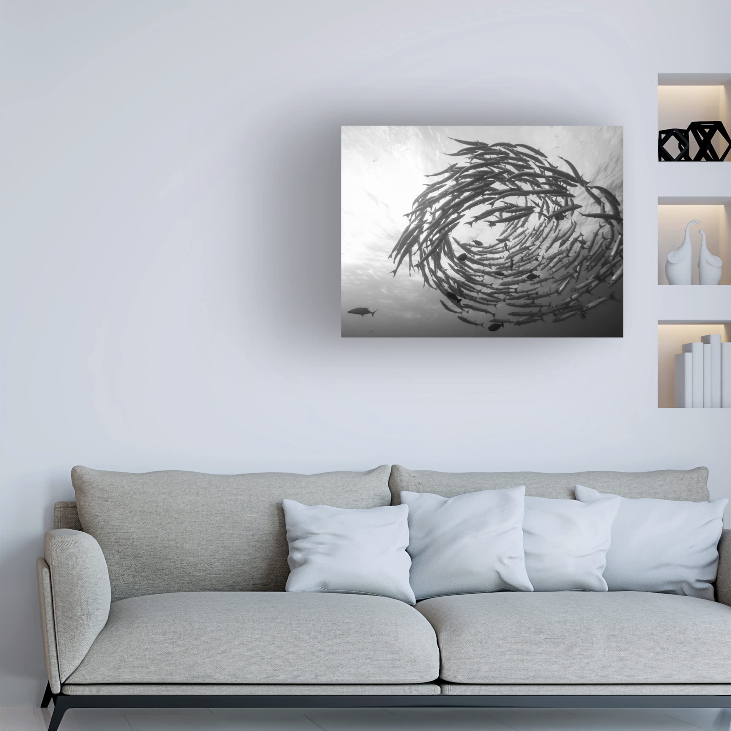Trademark Fine Art 'Barracuda Tornado' Canvas Wall Art Print by Yumian Deng - Modern Abstract Painting for Living Room, Bedroom & Office Decor