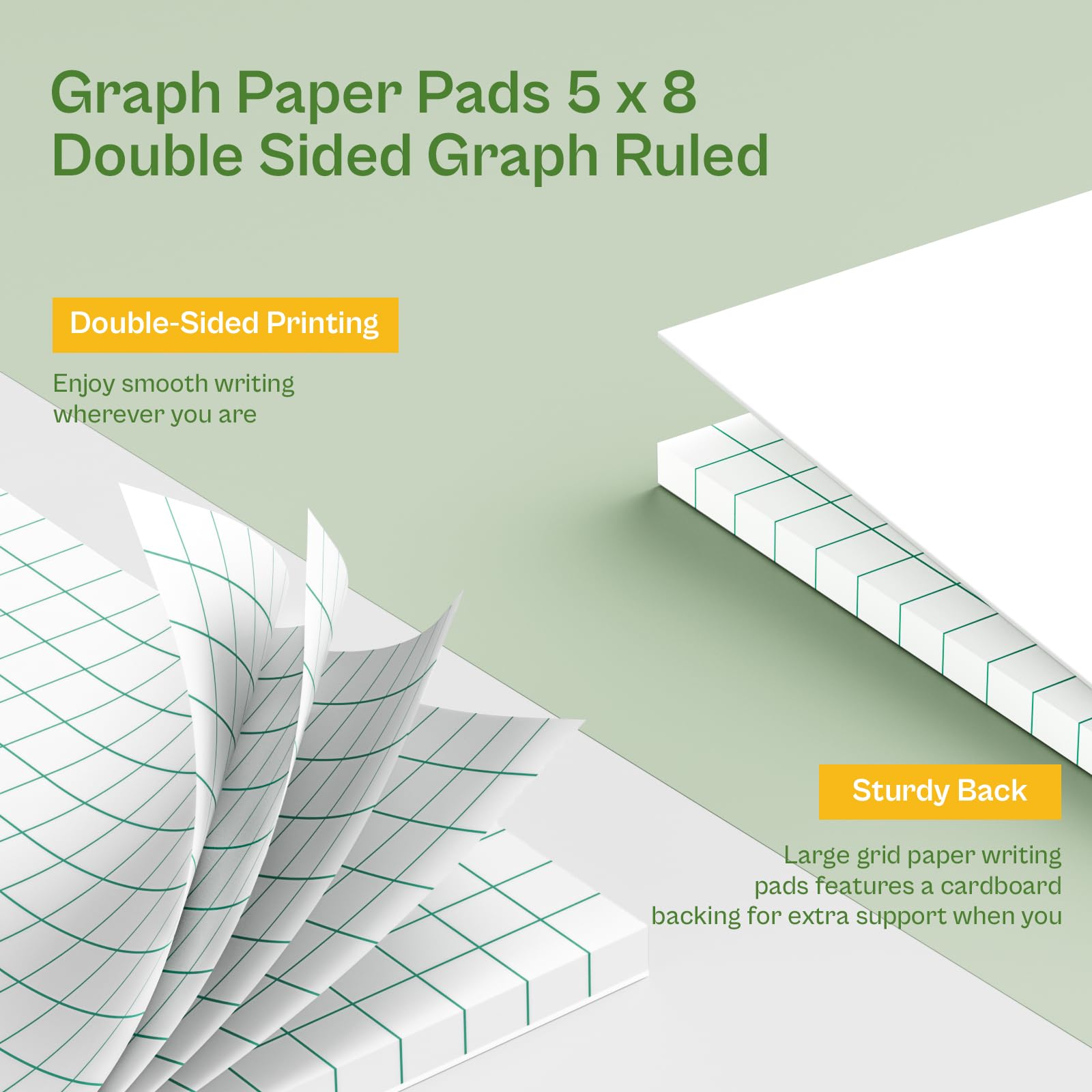 6 Pack 5x8 Graph Paper Notebooks - 2x2 Grid (2 Squares per Inch), Micro Perforated, 50 Sheets Each - Perfect for Math, Engineering, Sketching & School/Office Work