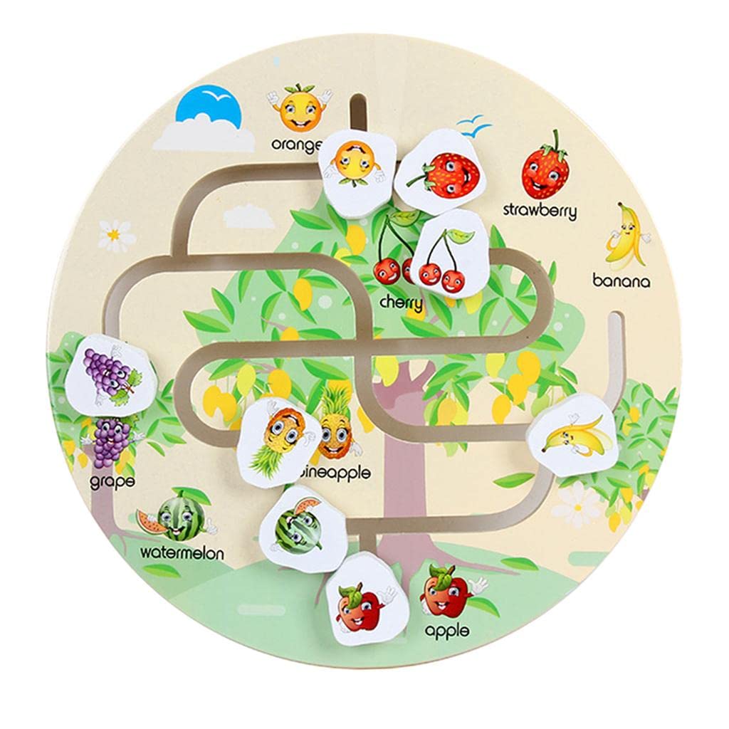 Fashion My Day® Wooden Track Walking Maze Puzzle Toy with Fruits - Educational Baby & Toddler Toys for Early Development | Perfect for Sensory Play, Fine Motor Skills & Learning Shapes | Great for Playtime, Daycare & Montessori Activities